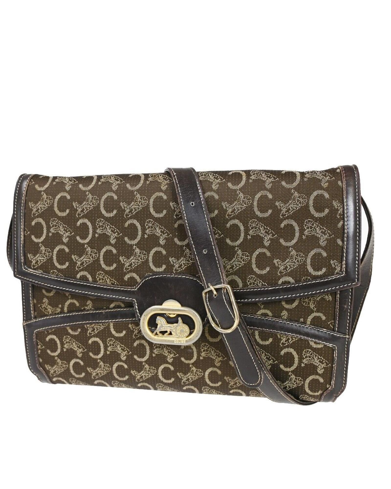 image of Celine Brown Canvas Shoulder Bag, Women's