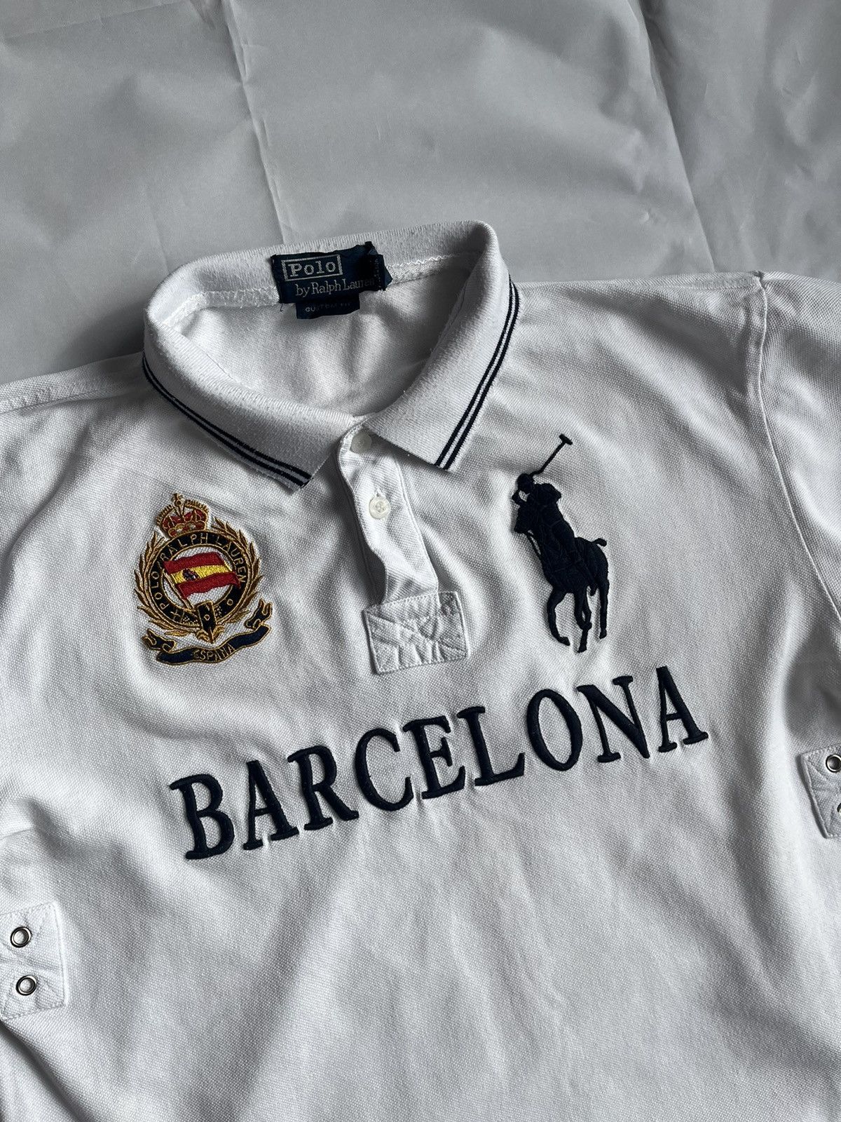 Japanese Brand × Polo Ralph Lauren Ralph Lauren Polo Barcelona White Jersey Size L Size US L / EU 52-54 / 3 - 2 Thumbnail