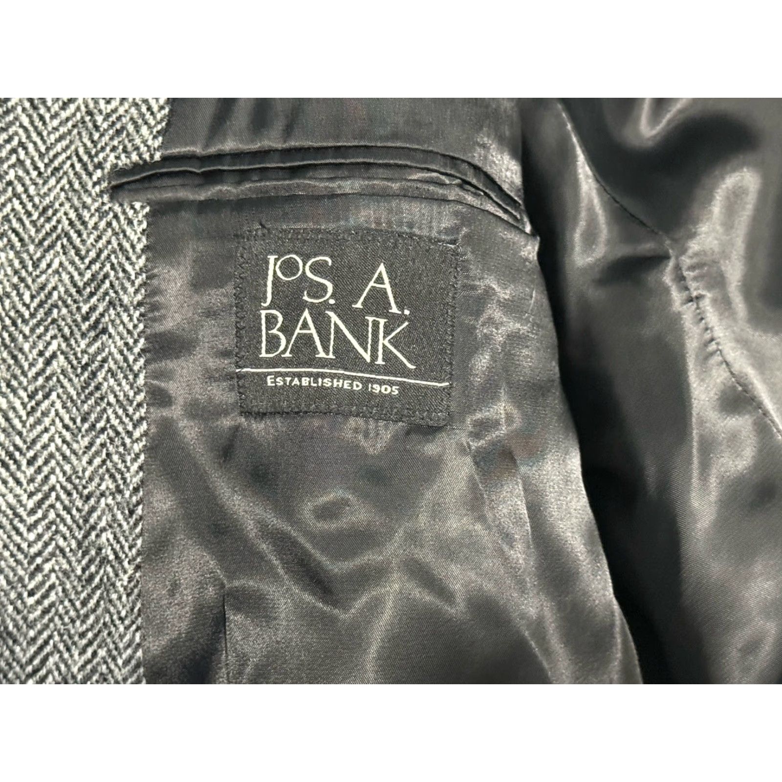 Jos. A. Bank Jos. A. Bank Blazer Mens 48R Gray Herringbone Tweed Wool Sport Coat Size 48R - 3 Thumbnail