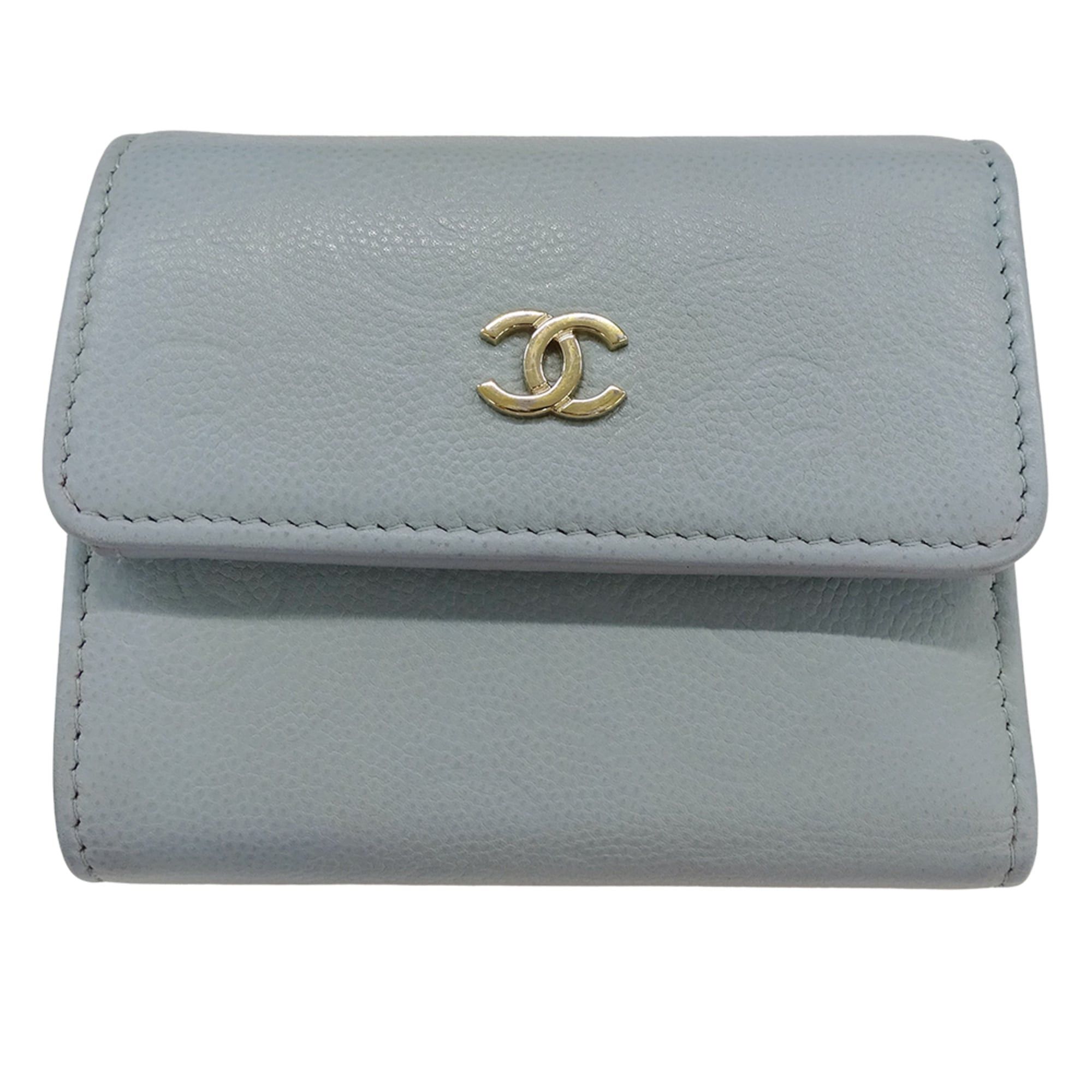 Chanel Chanel women's trifold wallet, caviar leather, camellia design, light blue, gold hardware. Size ONE SIZE - 1 Thumbnail