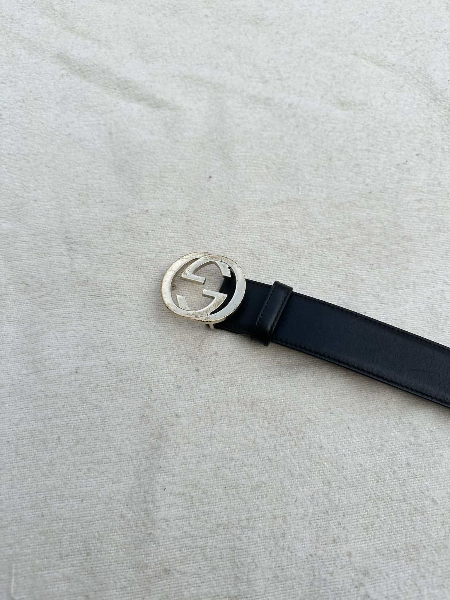 Gucci Gucci Belt Black Leather Interlocking G Buckle Size ONE SIZE - 3 Thumbnail