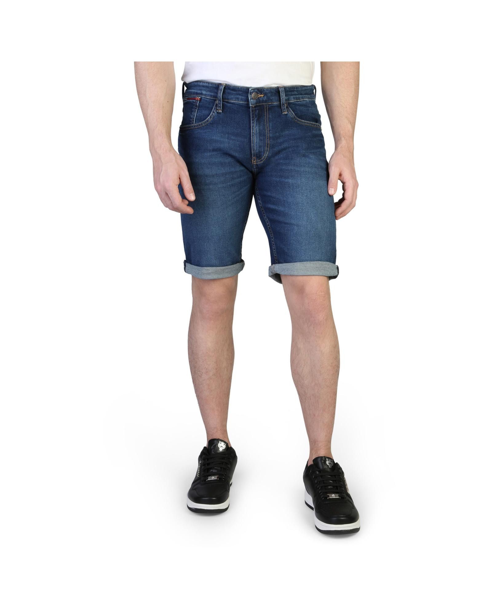 image of Tommy Hilfiger Logo Detail Cotton Shorts in Blue, Men's (Size 28)