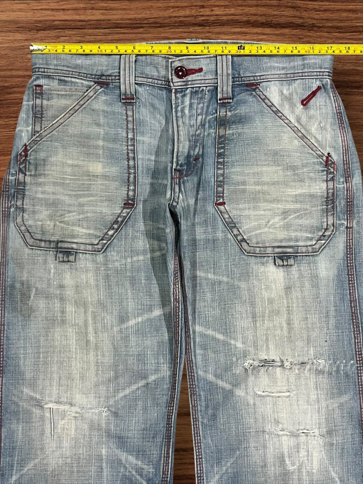 45rpm × Edwin × Japanese Brand Vintage Edwin Blue Trip 503 Red Thread Distressed Blue Jeans Size US 32 / EU 48 - 14 Thumbnail