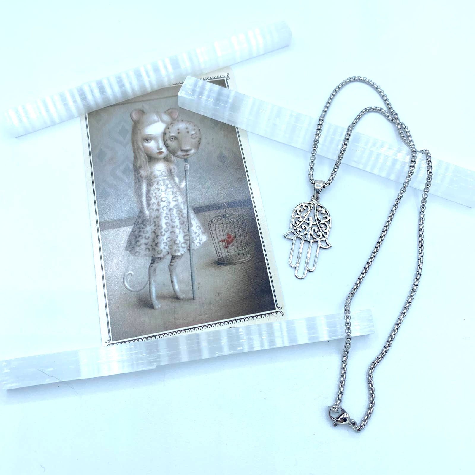 The Unbranded Brand Hamsa Sterling Silver Pendant, Stainless Chain Size ONE SIZE - 1 Thumbnail