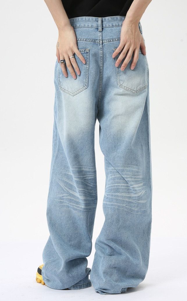 Designer × Japanese Brand Washed distressed light blue all-match casual jeans Size US 32 / EU 48 - 4 Thumbnail
