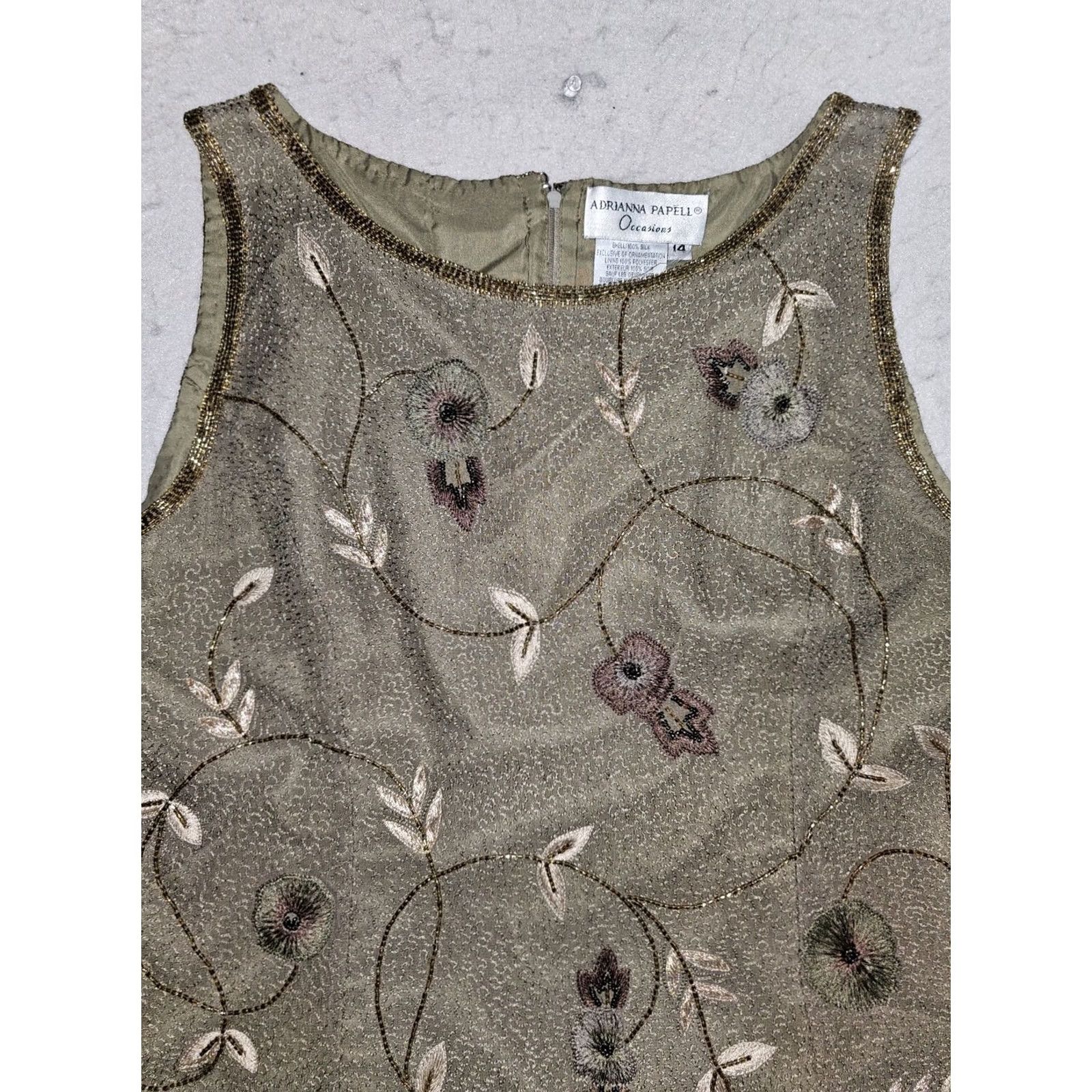 Adrianna Papell VINTAGE Adrianna Papell 100% Silk Floral Embroidered Beaded Cardigan Set Size 14 Size XL / US 12-14 / IT 48-50 - 7 Thumbnail