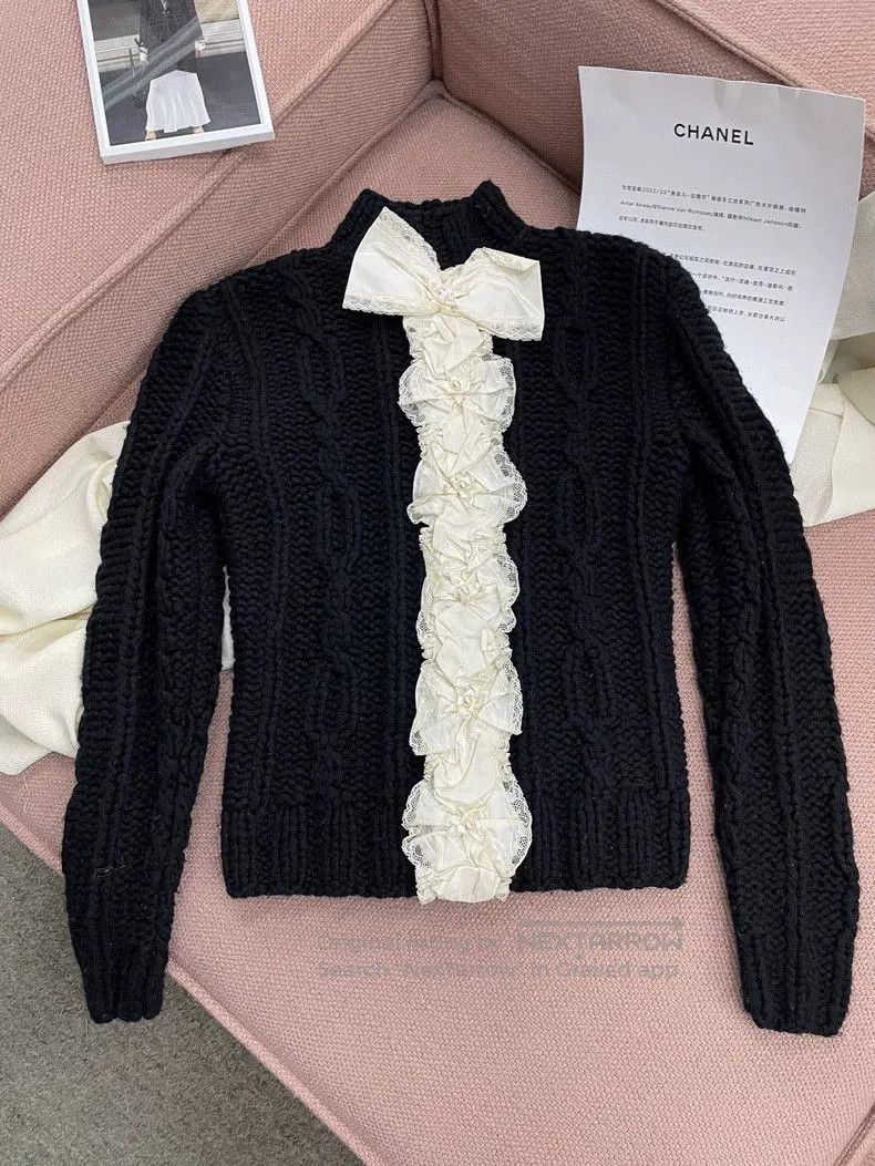 Chanel Chanel Black Lace Panel Long Sleeve Sweater. Size US S / EU 44-46 / 1 - 1 Thumbnail