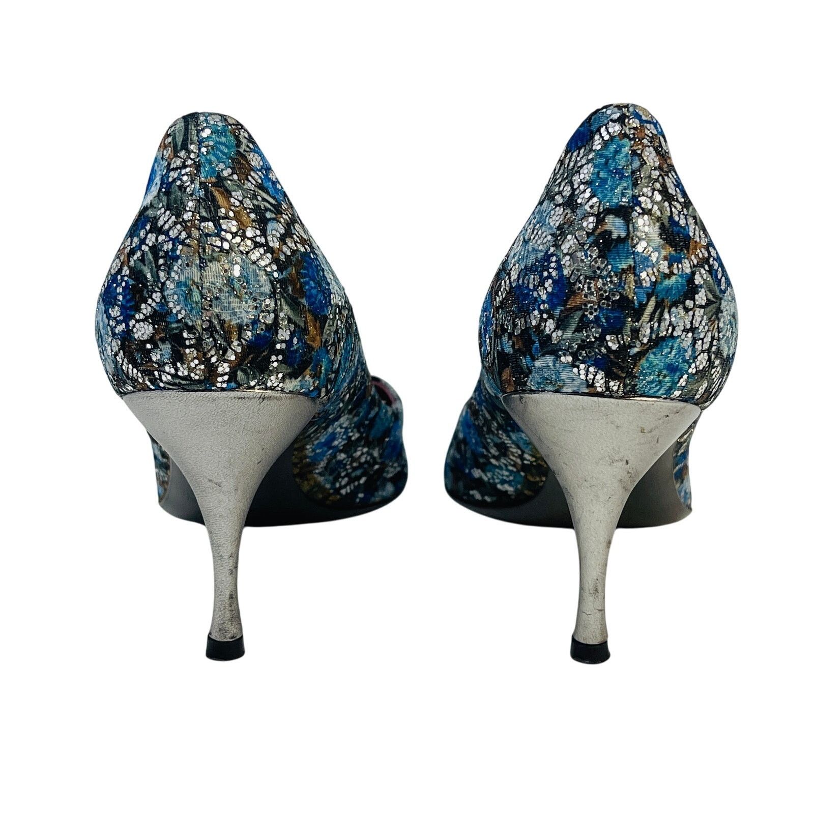 CAZABAT Jean-Michel Cazabat Blue Silver Brocade Heels US 8 EU 38.5 Size US 8 / IT 38 - 8 Thumbnail