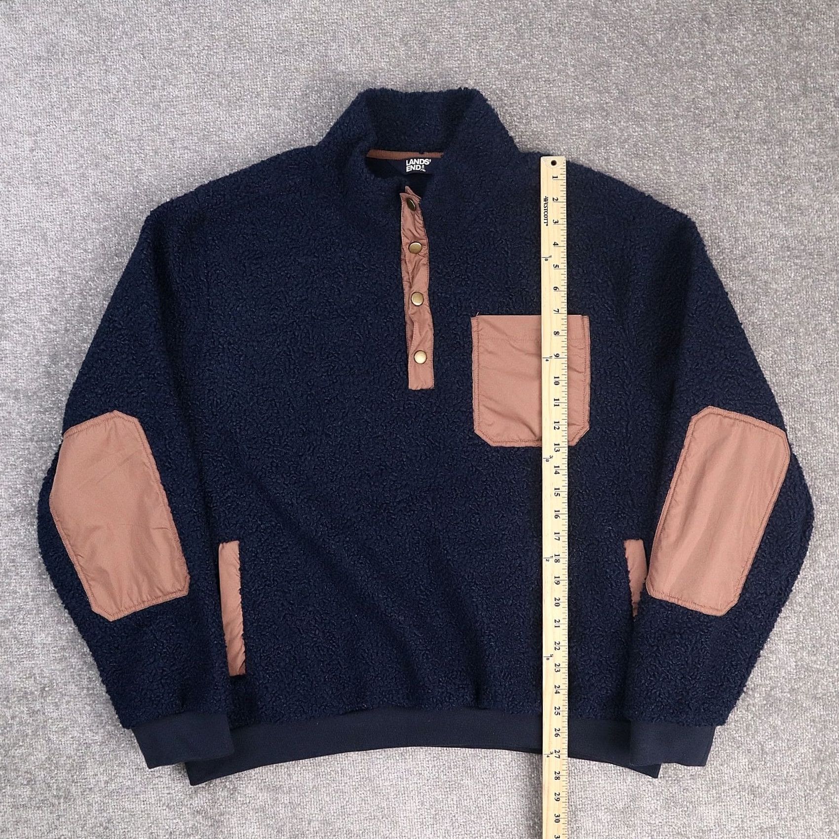 Lands' End Lands' End Sherpa Fleece XL Dark Blue 1/2 Snap Long Sleeve Jacket Sweatshirt Mens Size US XL / EU 56 / 4 - 3 Thumbnail