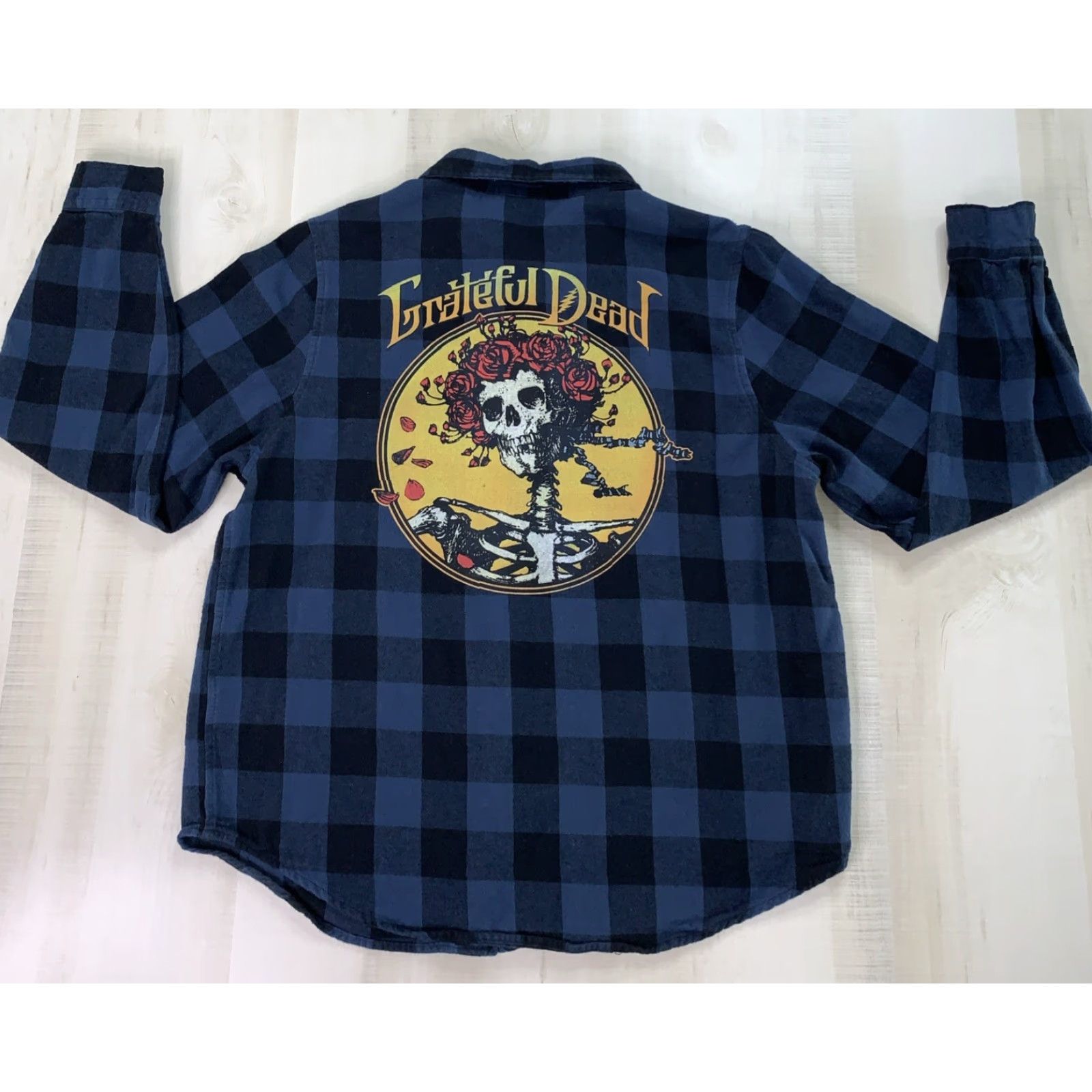 Vintage Grateful Dead Shirt Womens Small Blue Check Plaid Flannel Button-Up Casual Sleeve Long Sleeve Collared Cotton Blend 80s 90s Rock Classic Graphic Print Size S / US 4 / IT 40 - 7 Thumbnail