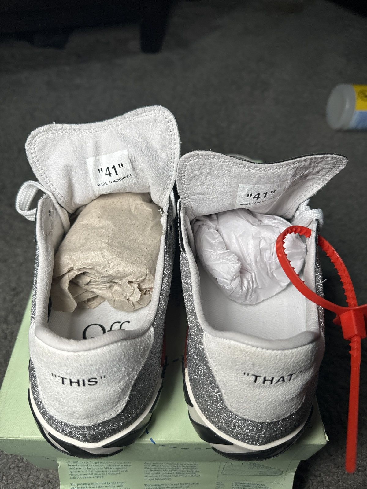 Off-White Silver Glitter Low-Top Vulcanized Sneaker Size US 10.5 / IT 40.5 - 6 Thumbnail