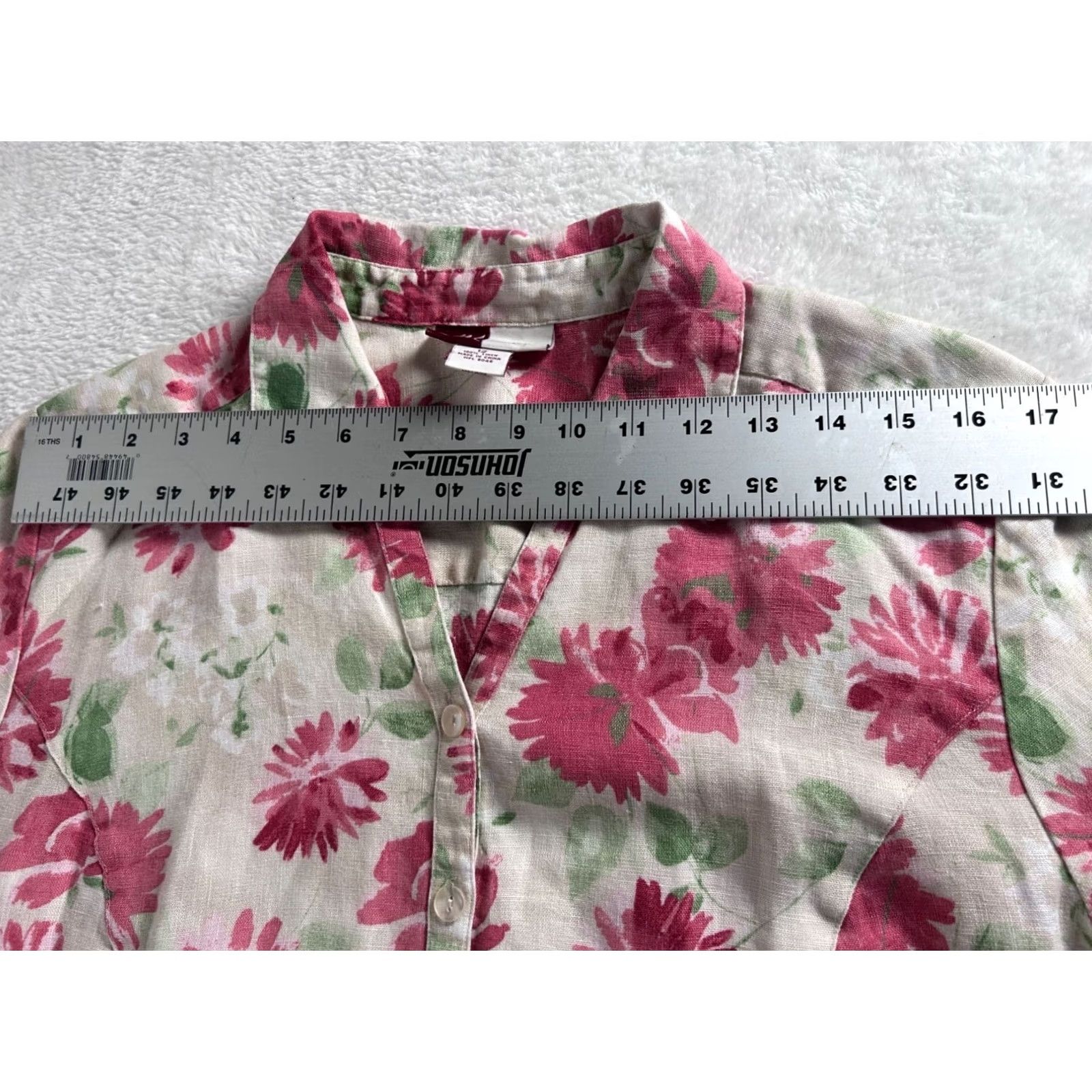 JM Collection JM Collection Womens Floral Button-Up 3/4 Sleeve Linen Blouse Size 12 Pink/Green Size XL / US 12-14 / IT 48-50 - 5 Thumbnail