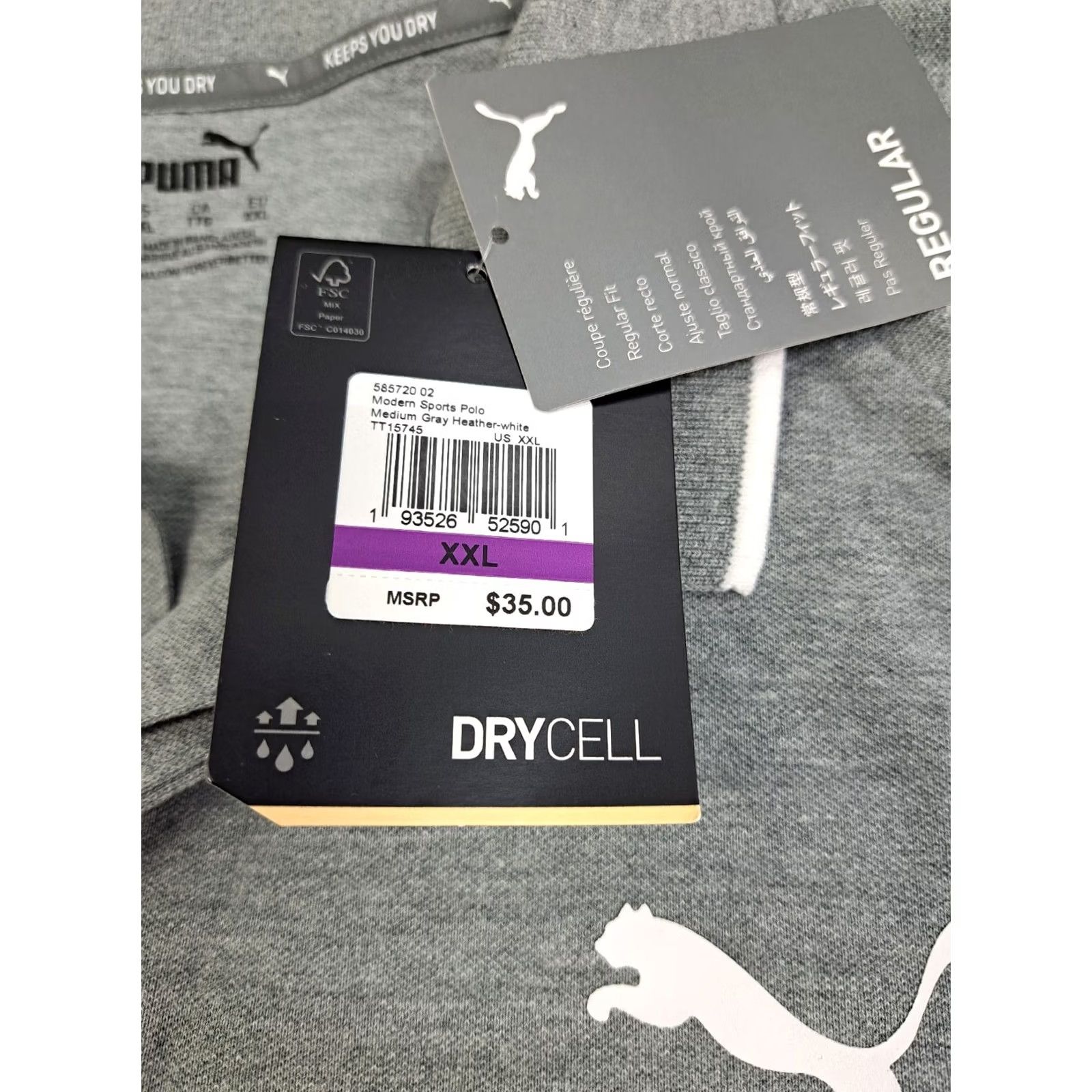 Puma PUMA Dry Cell Polo Shirt Short Sleeve Gray 2XL Mens Polo Shirt Regular Fit Short Sleeve Moisture Wicking Classic Sports Shirt Size US XXL / EU 58 / 5 - 4 Thumbnail