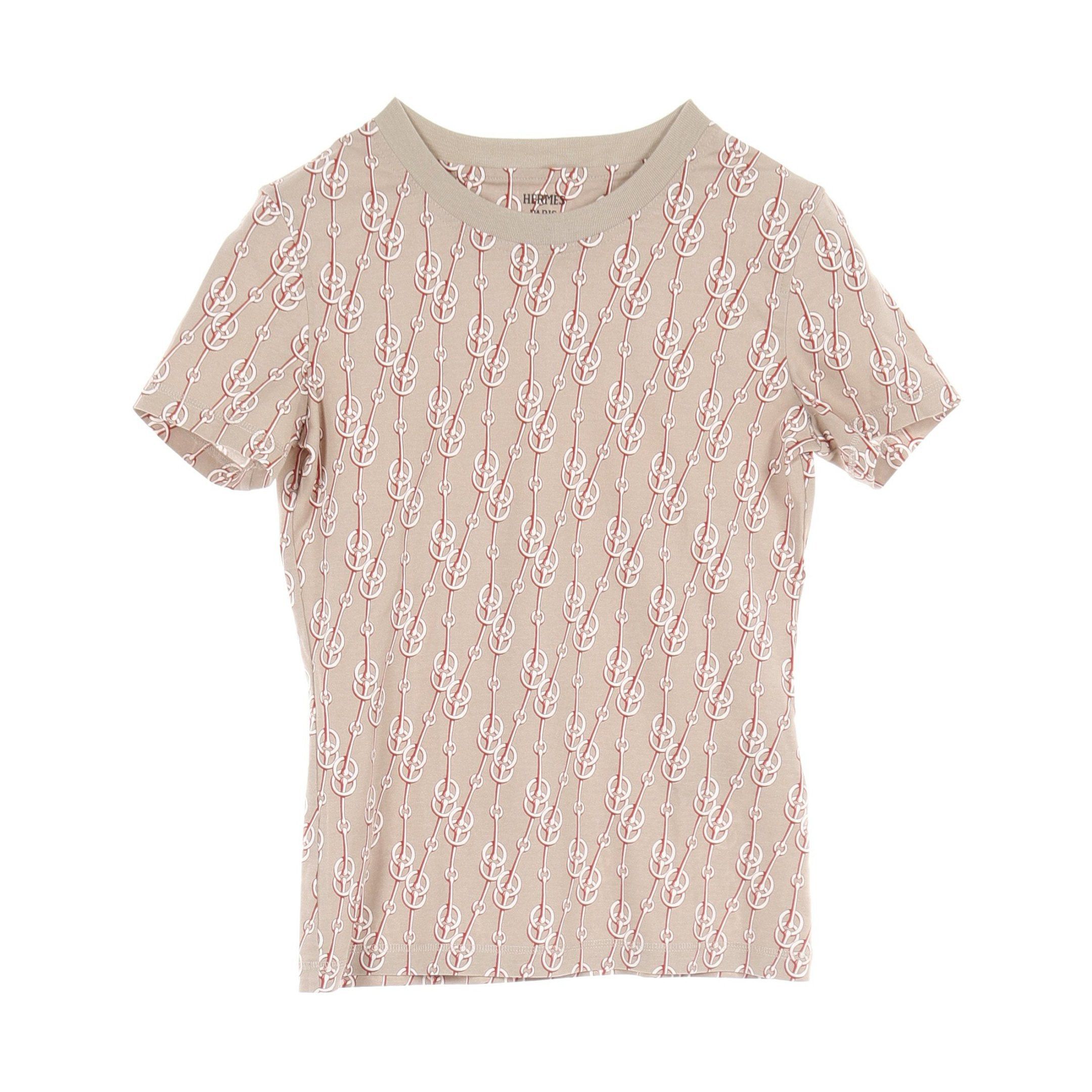 image of Hermes Cricketis T-Shirt All-Over Pattern Cotton Beige Red Brown White, Women's