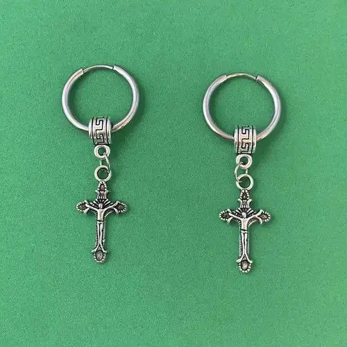 Designer 925 Silver Plated Cross Dangle Drop Earrings for Men Women Size ONE SIZE - 1 Thumbnail
