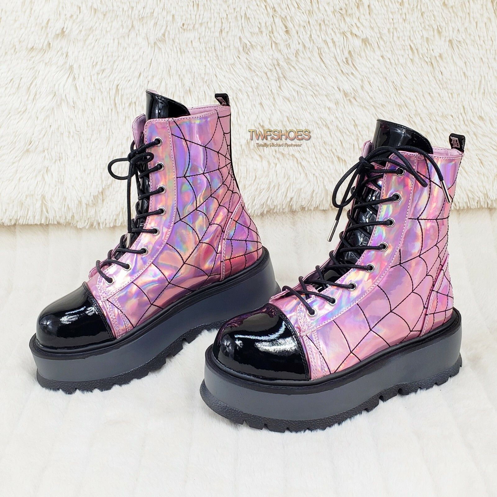 Other Slacker 88 Pink Hologram Spider Web Design Up Ankle Boots US Size US 8 / IT 38 - 8 Thumbnail
