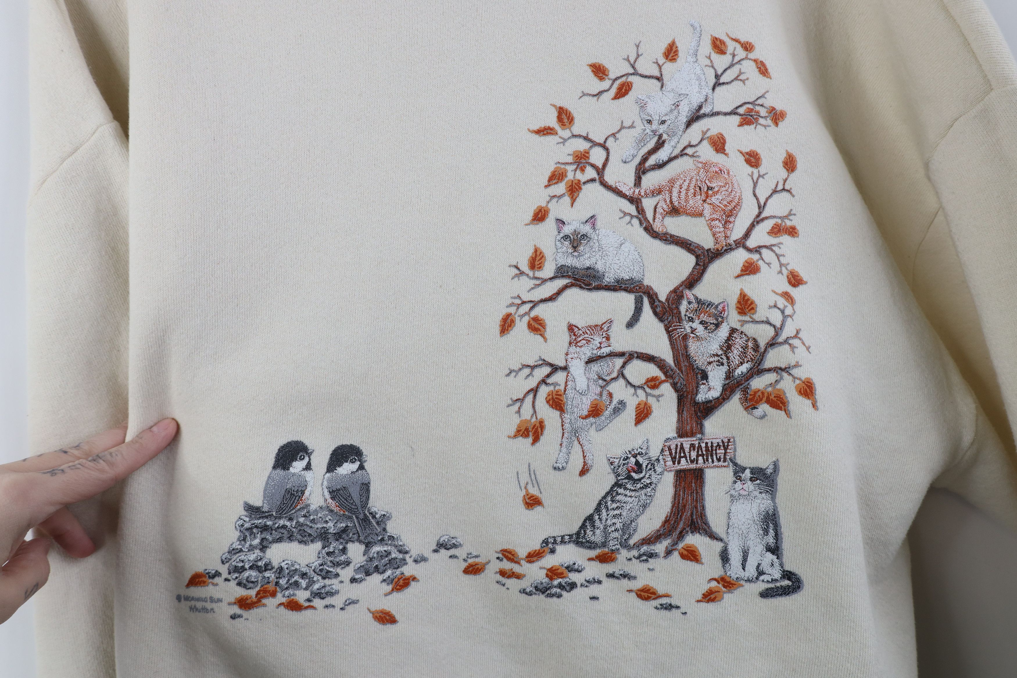 Vintage Vintage 90s Streetwear Cat Lady Cat Kitten Bird Sweatshirt Size XL / US 12-14 / IT 48-50 - 4 Thumbnail