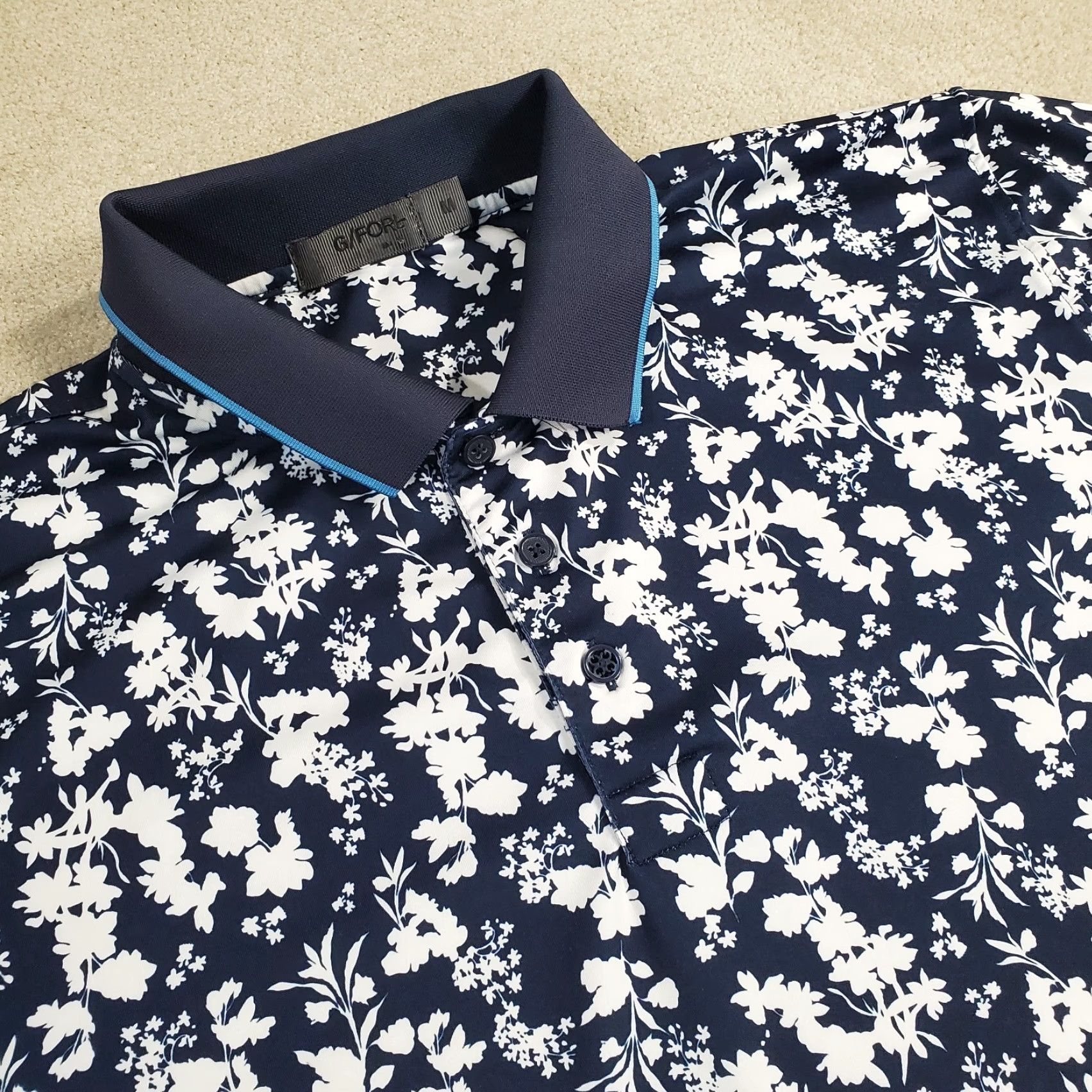 Vintage G Fore Polo Shirt Mens M Blue White Performance Stretch Floral Collar Golf Size US M / EU 48-50 / 2 - 2 Thumbnail