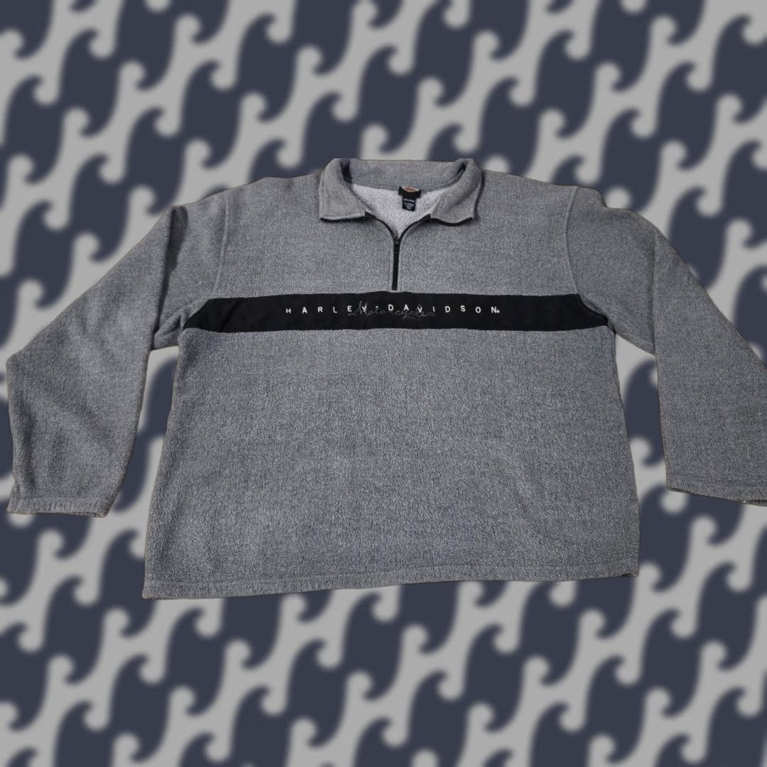 Harley Davidson VINTAGE Harley-Davidson Pullover Mens 2XL Gray Black Fleece Quarter Zip Motorcycle 2004 Size US XXL / EU 58 / 5 - 1 Thumbnail