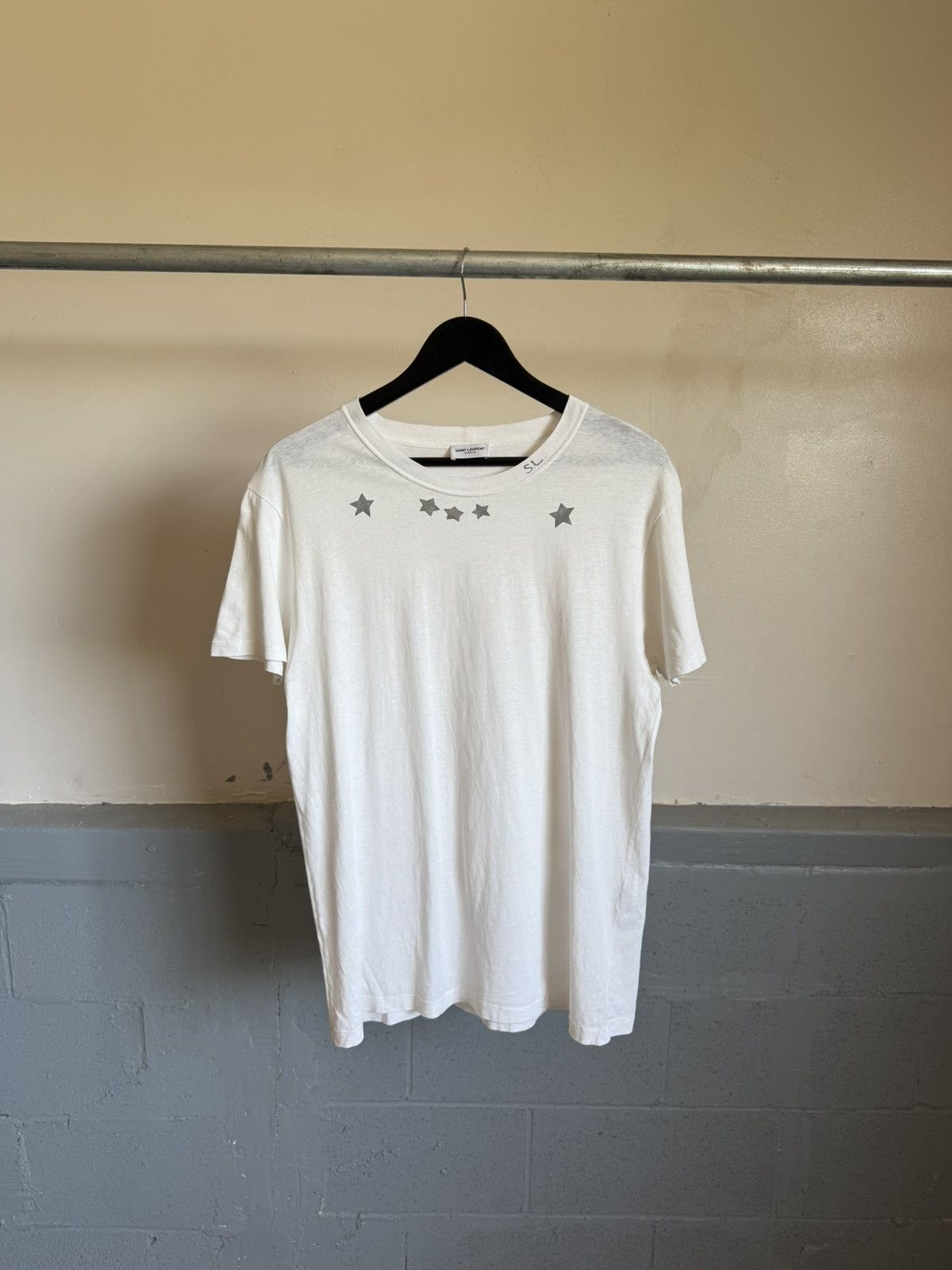 Pre-owned Saint Laurent Ss16 “surf Sound” Runway Star Tee - Hedi Slimane In White
