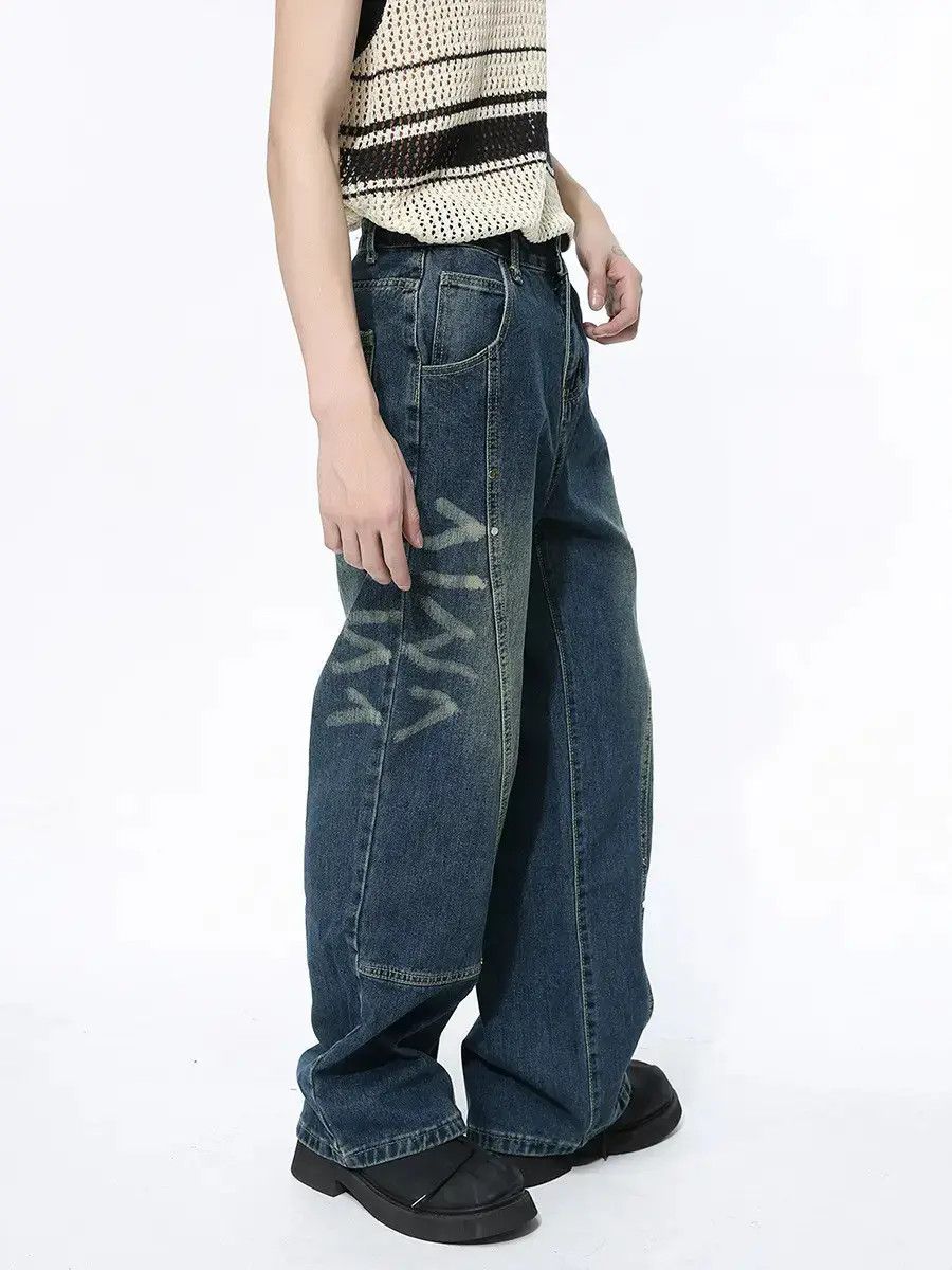 Japanese Brand Retro loose washed straight leg jeans Size US 32 / EU 48 - 3 Thumbnail