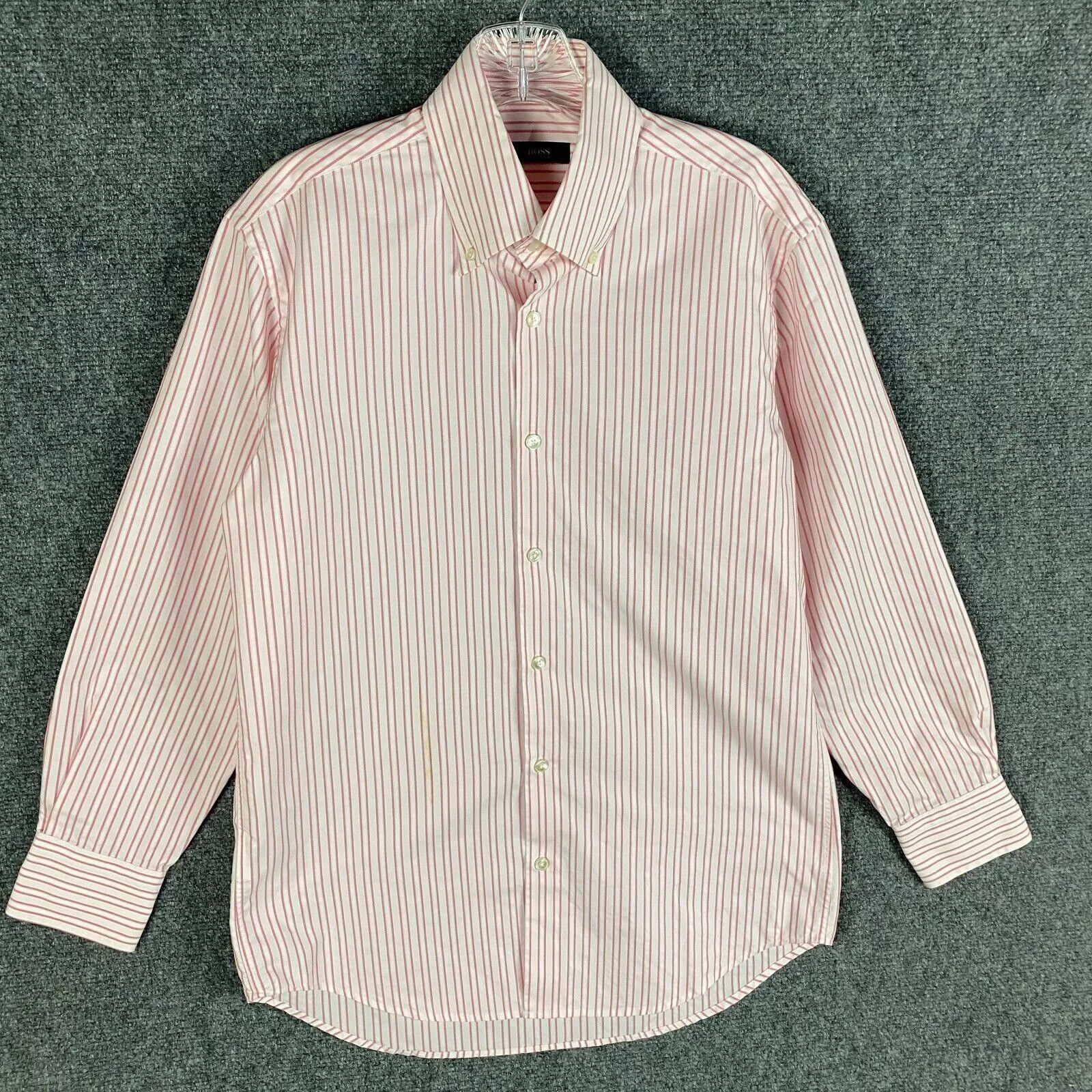 Hugo Boss Hugo Boss Dress Shirt Men's 15.5 39 Long Sleeve Striped Pink Size US M / EU 48-50 / 2 - 1 Thumbnail