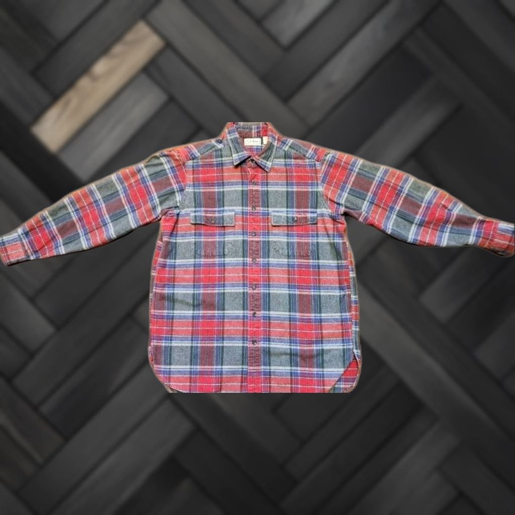 Vintage VINTAGE LL BEAN Chamois Cloth Shirt Mens LT Tall Red Plaid USA MADE Button-Up Flannel Long Sleeve Cotton Size US L / EU 52-54 / 3 - 1 Thumbnail