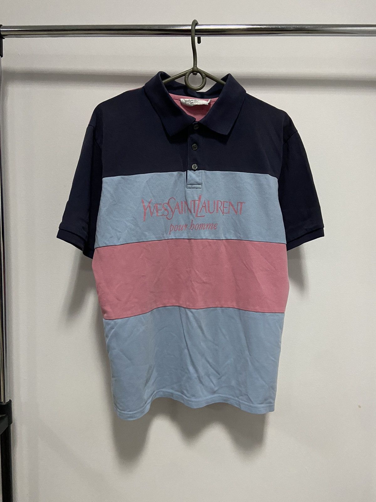 Vintage × Yves Saint Laurent Yves Saint Laurent Vintage polo stripes big logo t shirt Size US XL / EU 56 / 4 - 1 Thumbnail