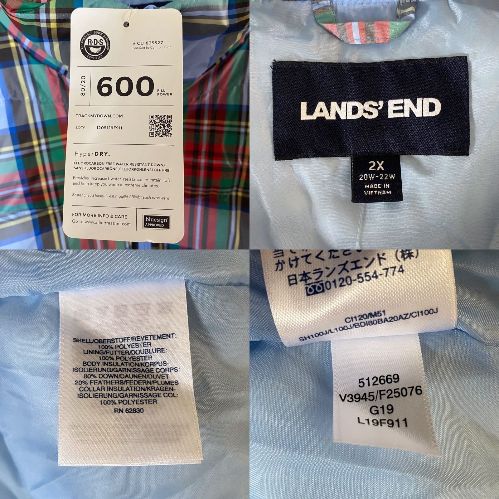 Lands' End Lands' End Puffer Vest Women's 2X Insulated Goose-Down Water-Resistant Plaid Vest Multicolor New Size XXL / US 16-18 / IT 52-54 - 8 Thumbnail