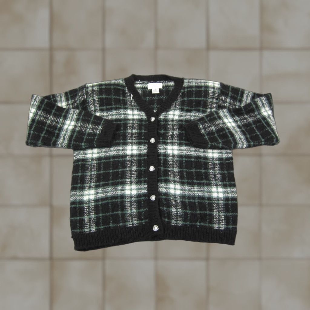 Vintage VINTAGE Christopher & Banks Cardigan Womens M Black Plaid Wool Sweater Size M / US 6-8 / IT 42-44 - 1 Thumbnail
