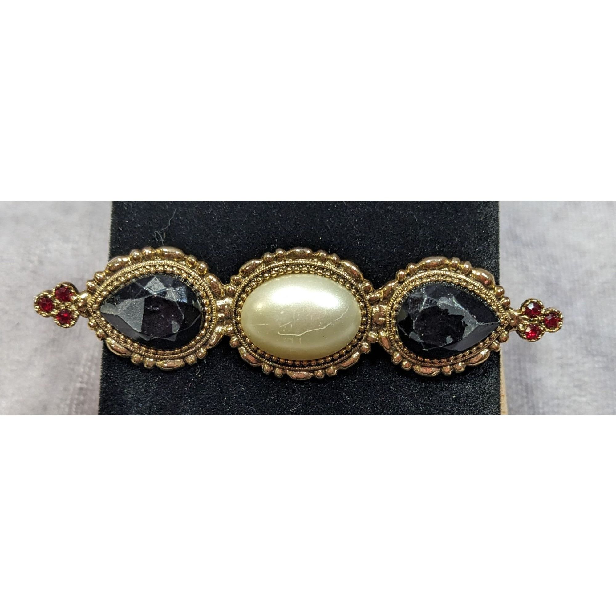 Other Vintage Victorian Style Gold White And Black Gemmed Brooch Size ONE SIZE - 5 Thumbnail