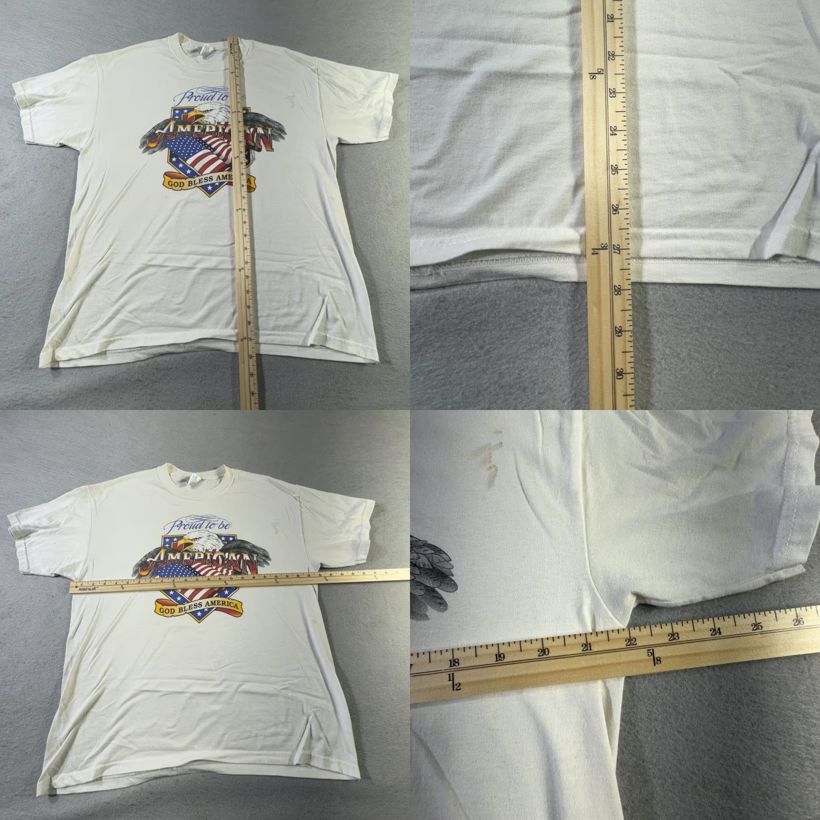 Hanes VINTAGE Proud To Be American Shirt Mens Large White USA Flag Eagle Patriotic 90s Size US L / EU 52-54 / 3 - 8 Thumbnail
