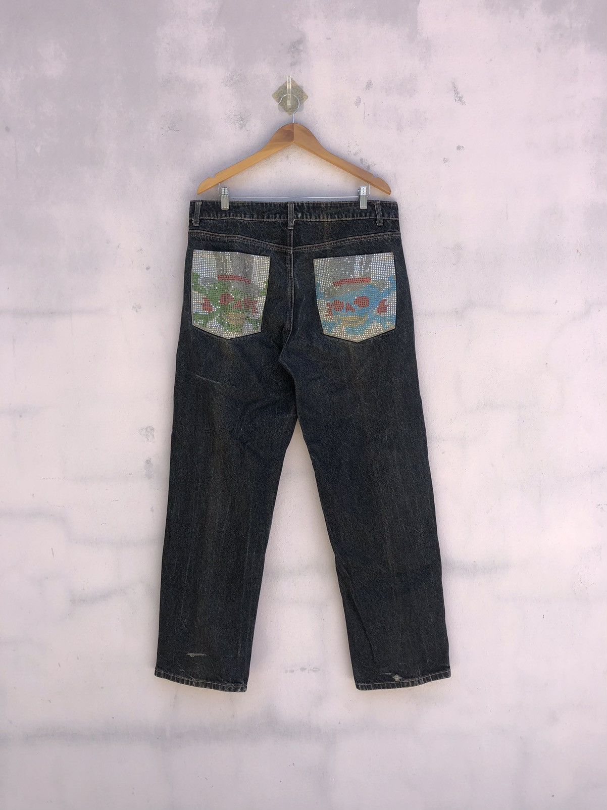 Japanese Brand Hama Skull Swarowski Logo Style Baggy Jeans Size US 36 / EU 52 - 1 Thumbnail