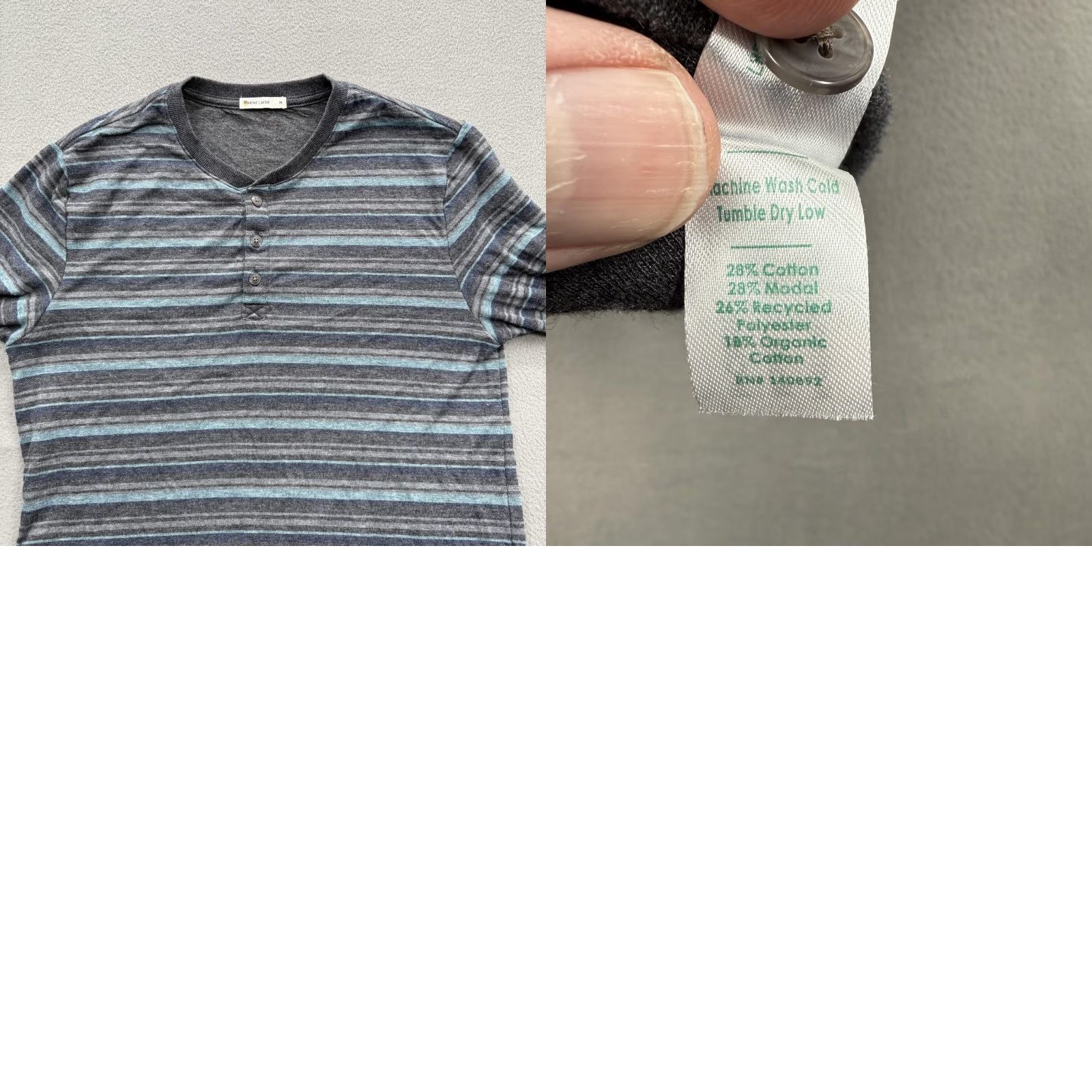 Marine Layer Marine Layer Shirt Mens M Gray Blue Striped Long Sleeve Henley Modal Soft Shirt Size US M / EU 48-50 / 2 - 8 Thumbnail