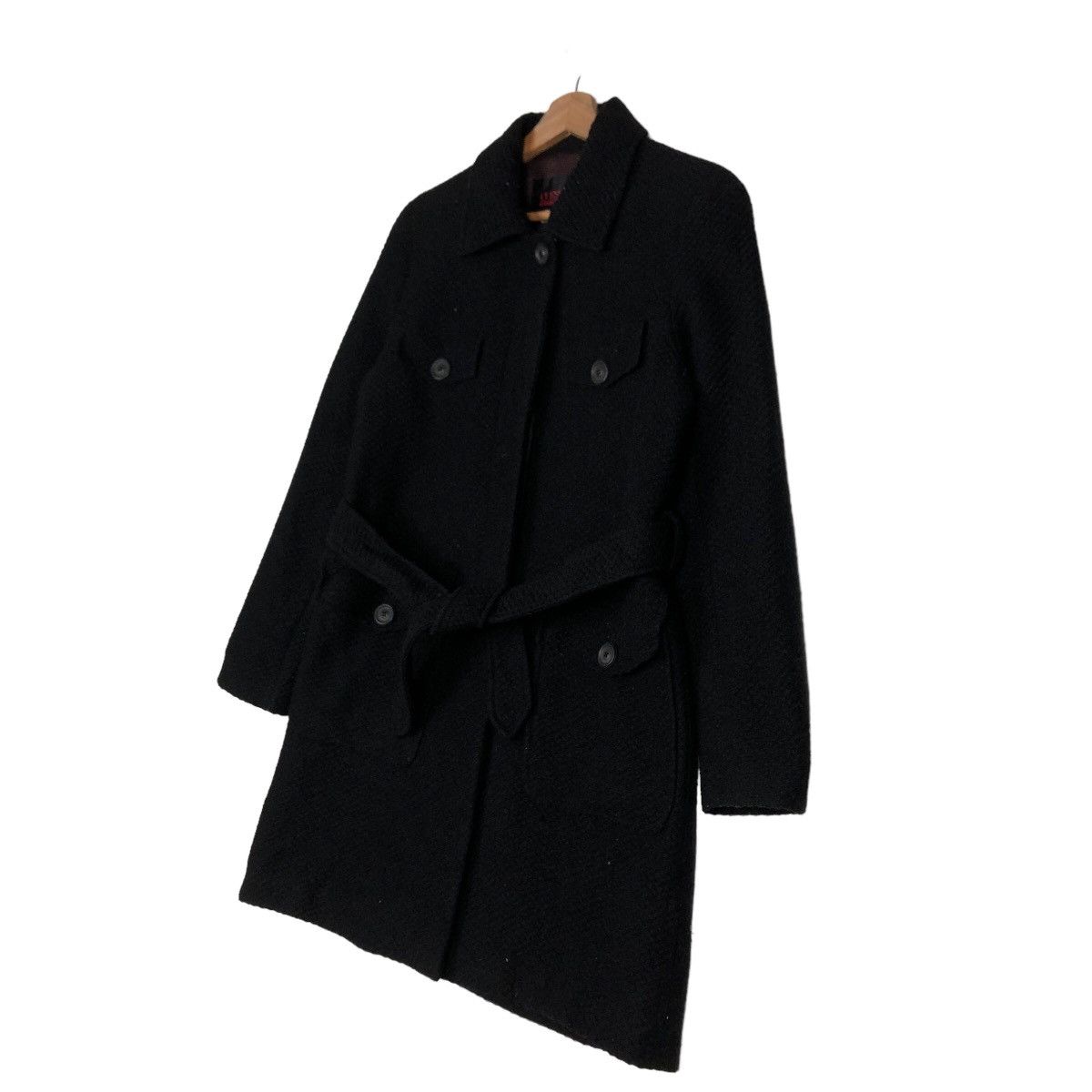 Japanese Brand 🔥Rich Black Long Jacket Wool Herringbone Guess Italy Size US S / EU 44-46 / 1 - 2 Thumbnail