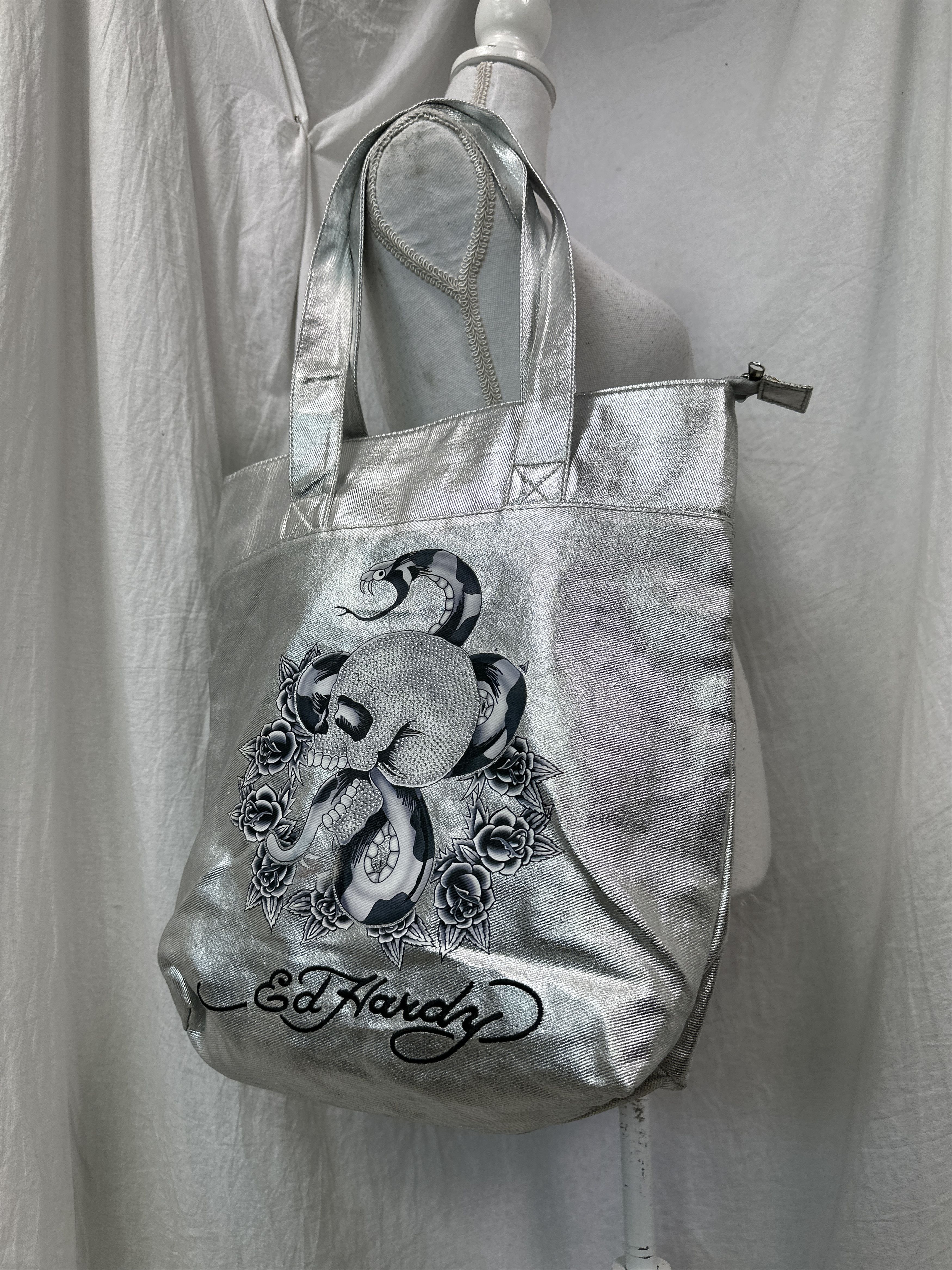 Ed Hardy Vintage Avant Garde Grunge Ed Hardy Silver Chrome Bag 00s Size ONE SIZE - 1 Thumbnail