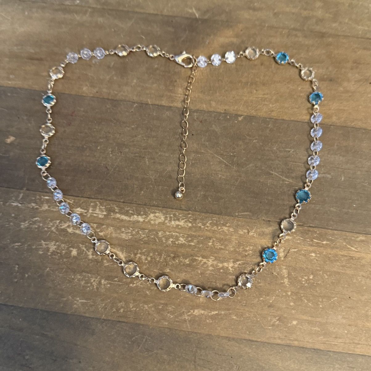 Other Gold tone teal and clear cubic zirconia crystal necklace Size ONE SIZE - 6 Thumbnail