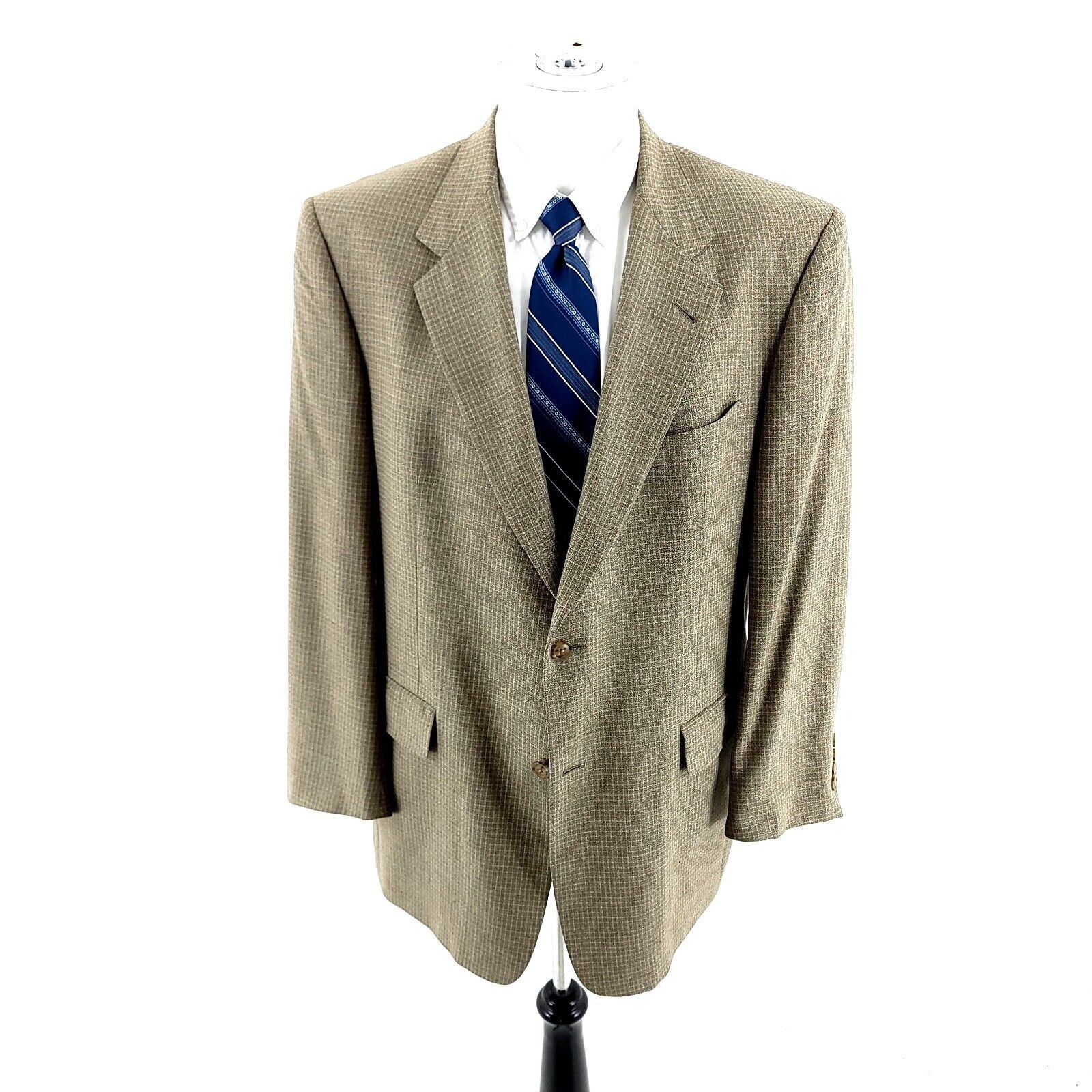 Hart Schaffner Marx Hart Schaffner Marx Wool 2 Button Sport Coat Tan Green Check Size 42R - 3 Thumbnail