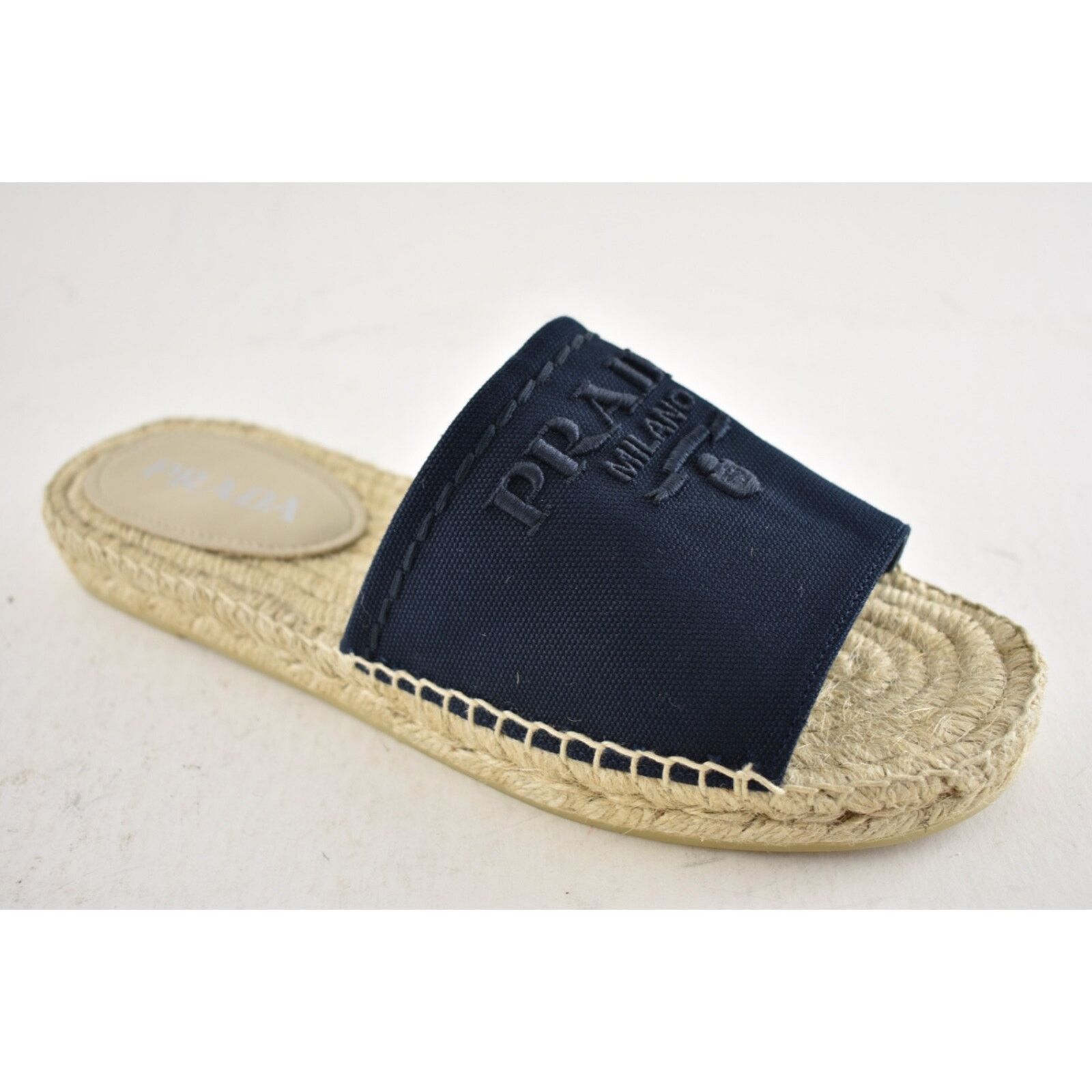 Prada Prada Baltico Blue Canvas Plaque Logo Slide Open Toe Size US 8 / IT 38 - 6 Thumbnail