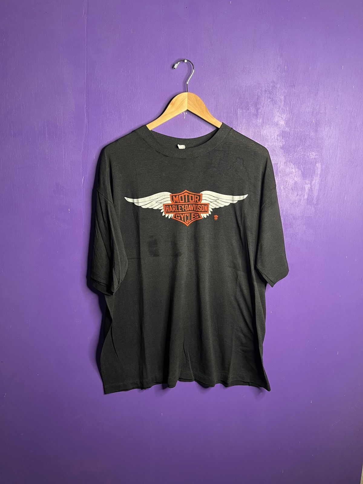 Harley Davidson × Vintage Vintage 80s Harley Davidson wings logo t-shirt Size US XL / EU 56 / 4 - 1 Thumbnail