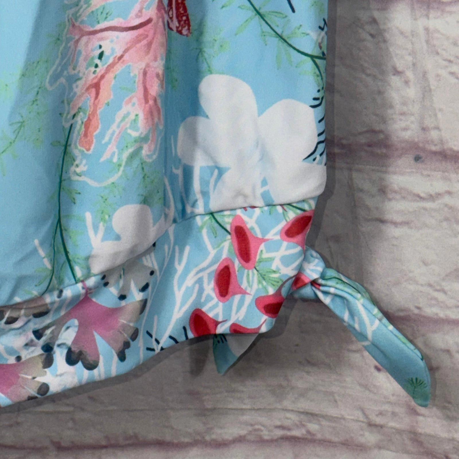 Other Sky Blue Marine Life Print Tie Tankini Size 1X Size ONE SIZE - 6 Thumbnail