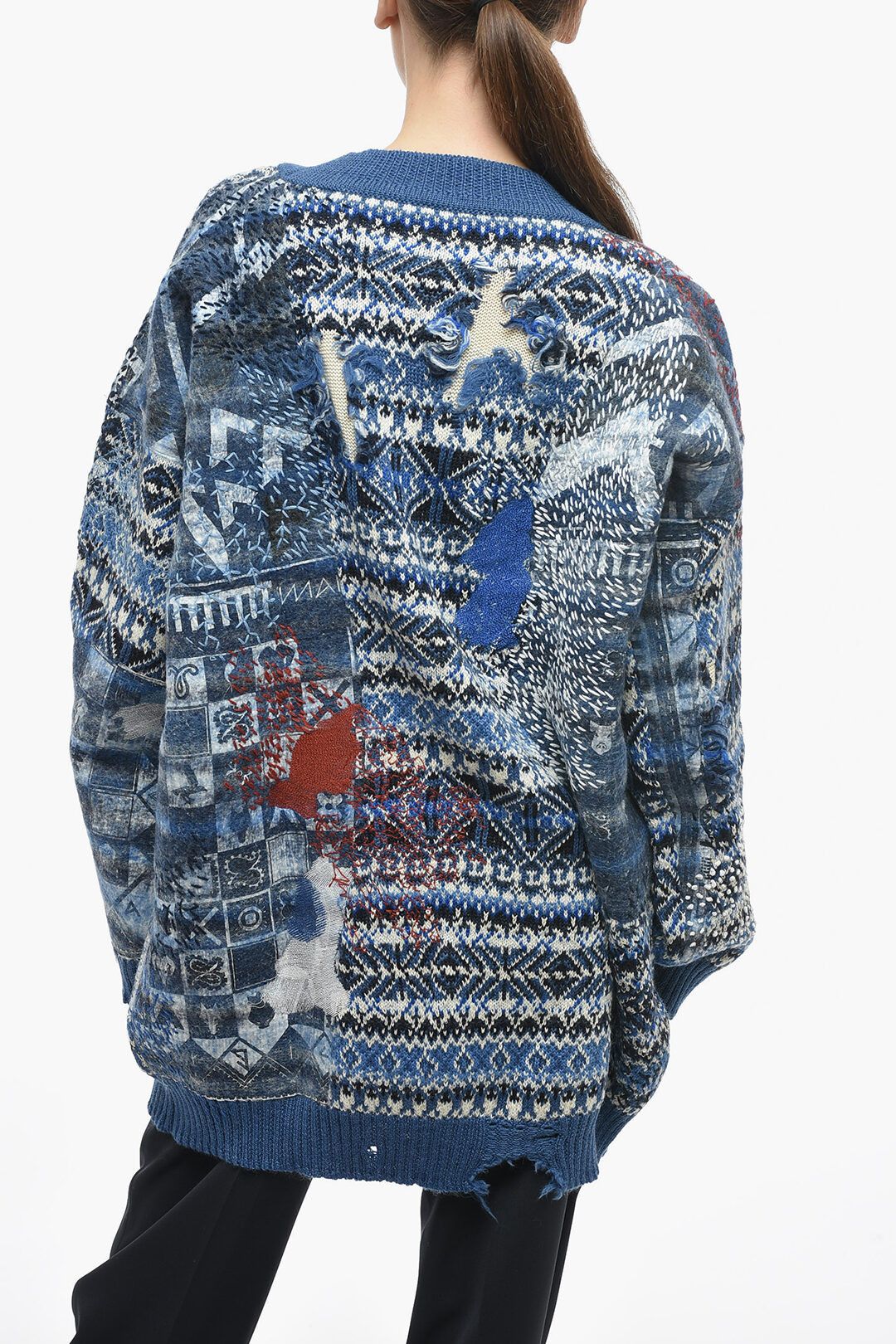 Maison Margiela og1mm0825 V-neck Wool Blend Pullover in Blue Size S / US 4 / IT 40 - 2 Thumbnail