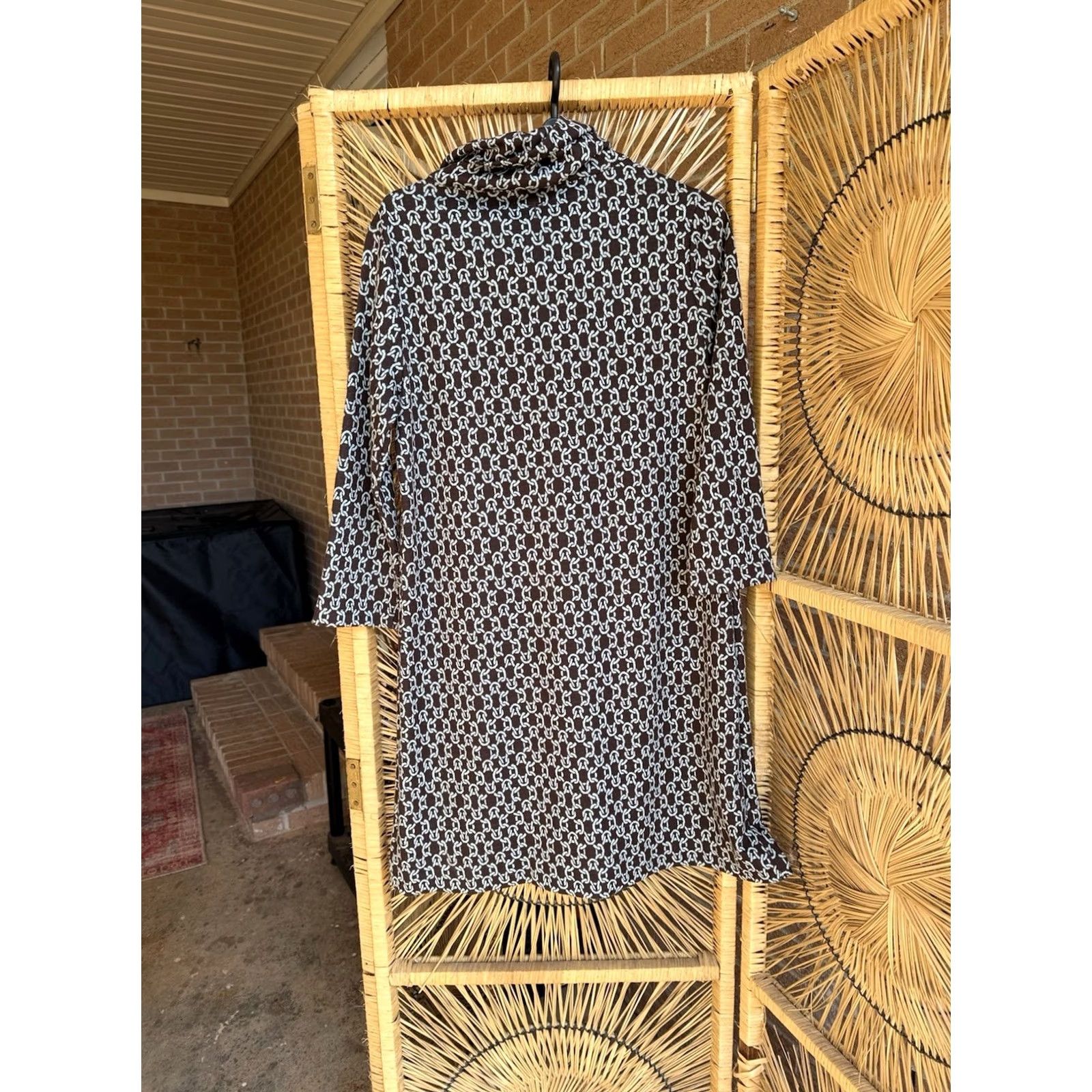 Vintage VINTAGE Tyler Boe Geometric Print Knit Cowl Neck Shift Dress S Brown Blue Size S / US 4 / IT 40 - 7 Thumbnail