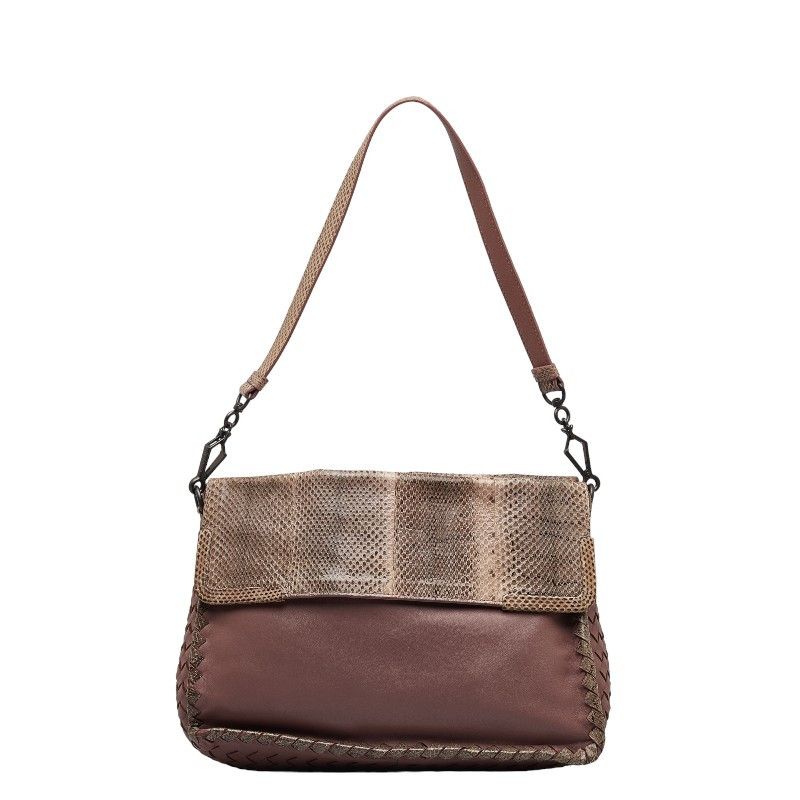 image of Bottega Veneta Intrecciato Flap Shoulder Bag in Purple, Women's