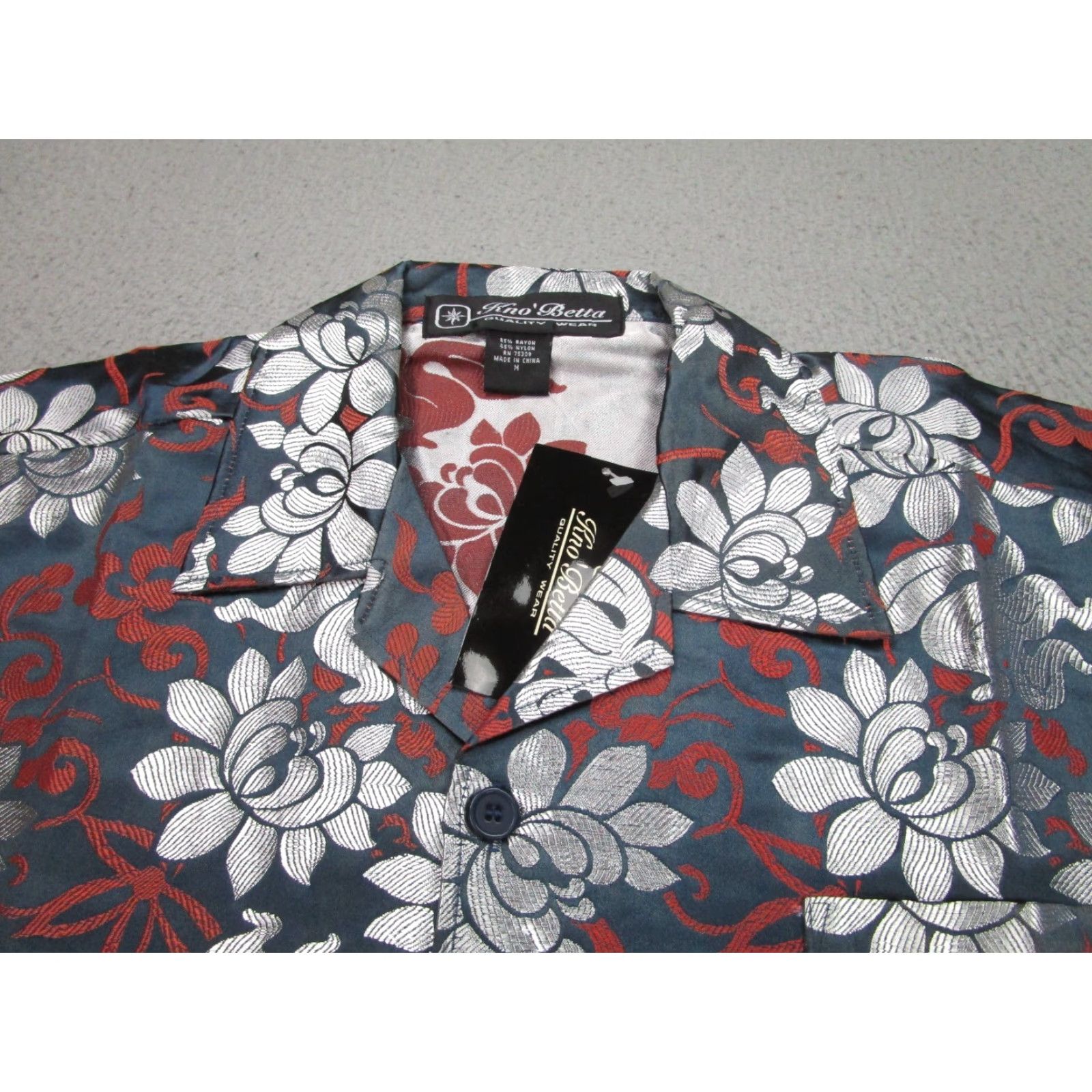 Gloverall VINTAGE Kno Betta Shirt Blue Floral Flowers Metallic Satin y2k All Over mens M Size US M / EU 48-50 / 2 - 3 Thumbnail