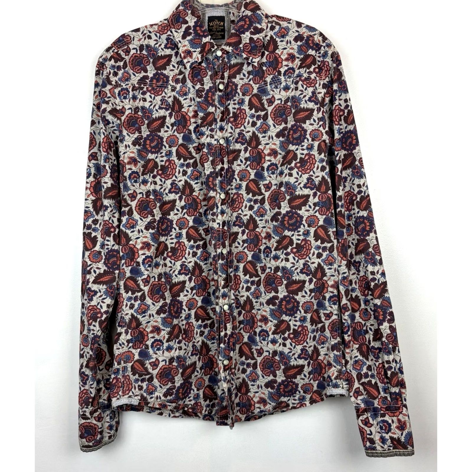 Scotch & Soda Scotch & Soda Shirt Mens M Floral Western Button-Up Beige Cotton Long Sleeve Casual Size US M / EU 48-50 / 2 - 2 Thumbnail