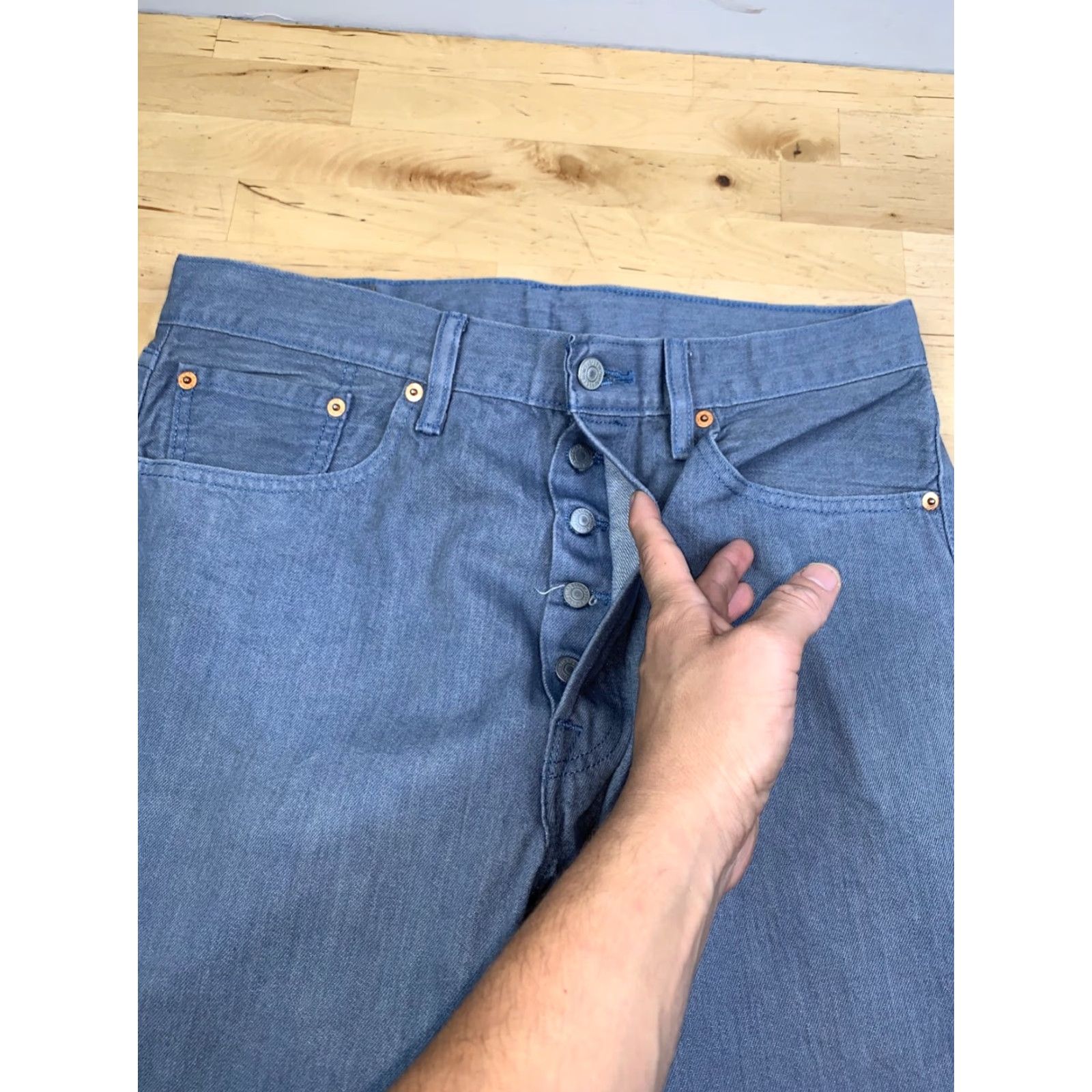 Levi's Levis 501 Jeans Mens 34x34 Denim Blue Gray Straight Button Fly 12304 Vintage No Size US 34 / EU 50 - 5 Thumbnail