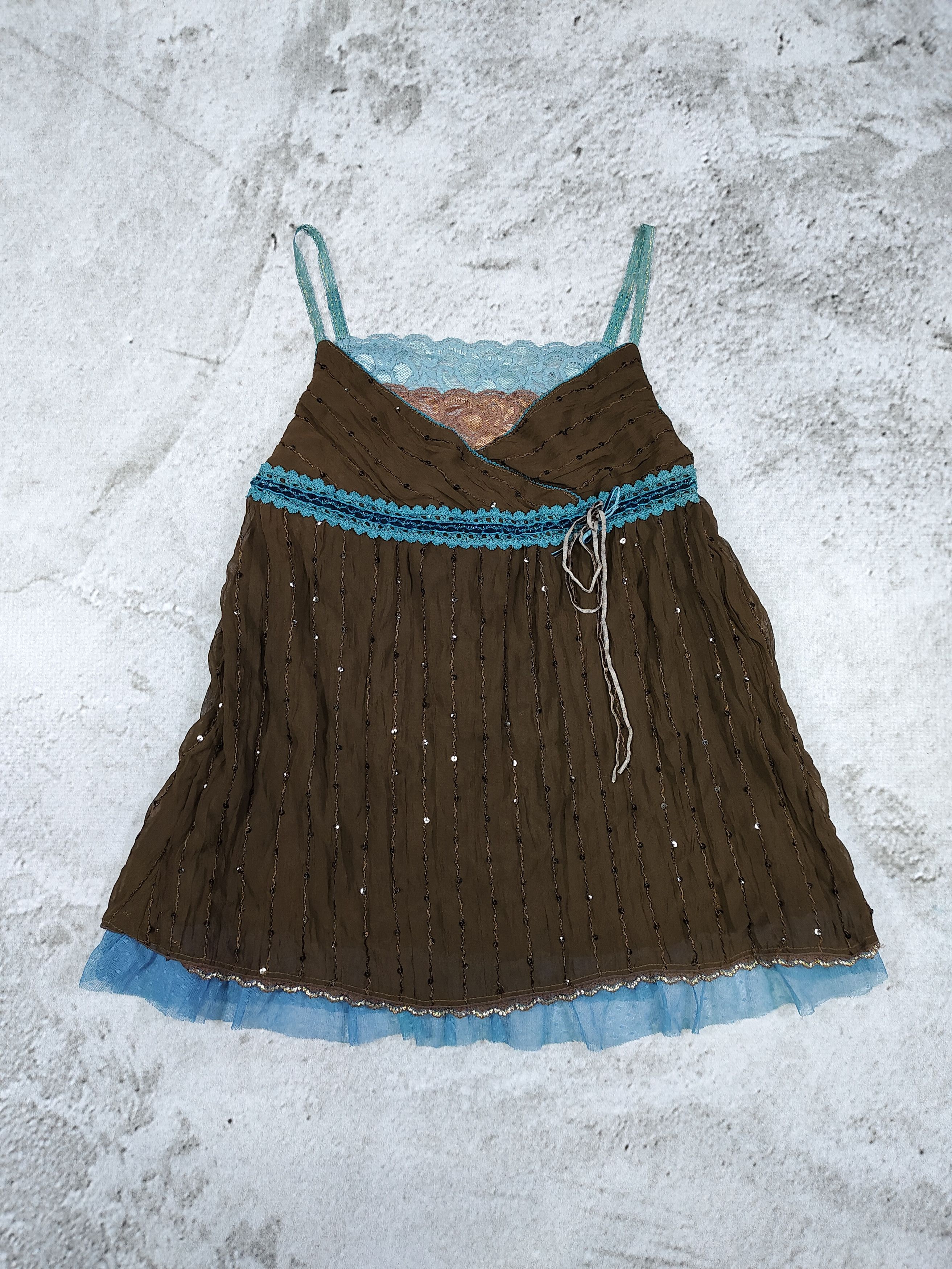 Japanese Brand 2000s Gleeful🇯🇵 Sheer Chiffon Sequin Lace Layered Babydoll Size M / US 6-8 / IT 42-44 - 5 Thumbnail