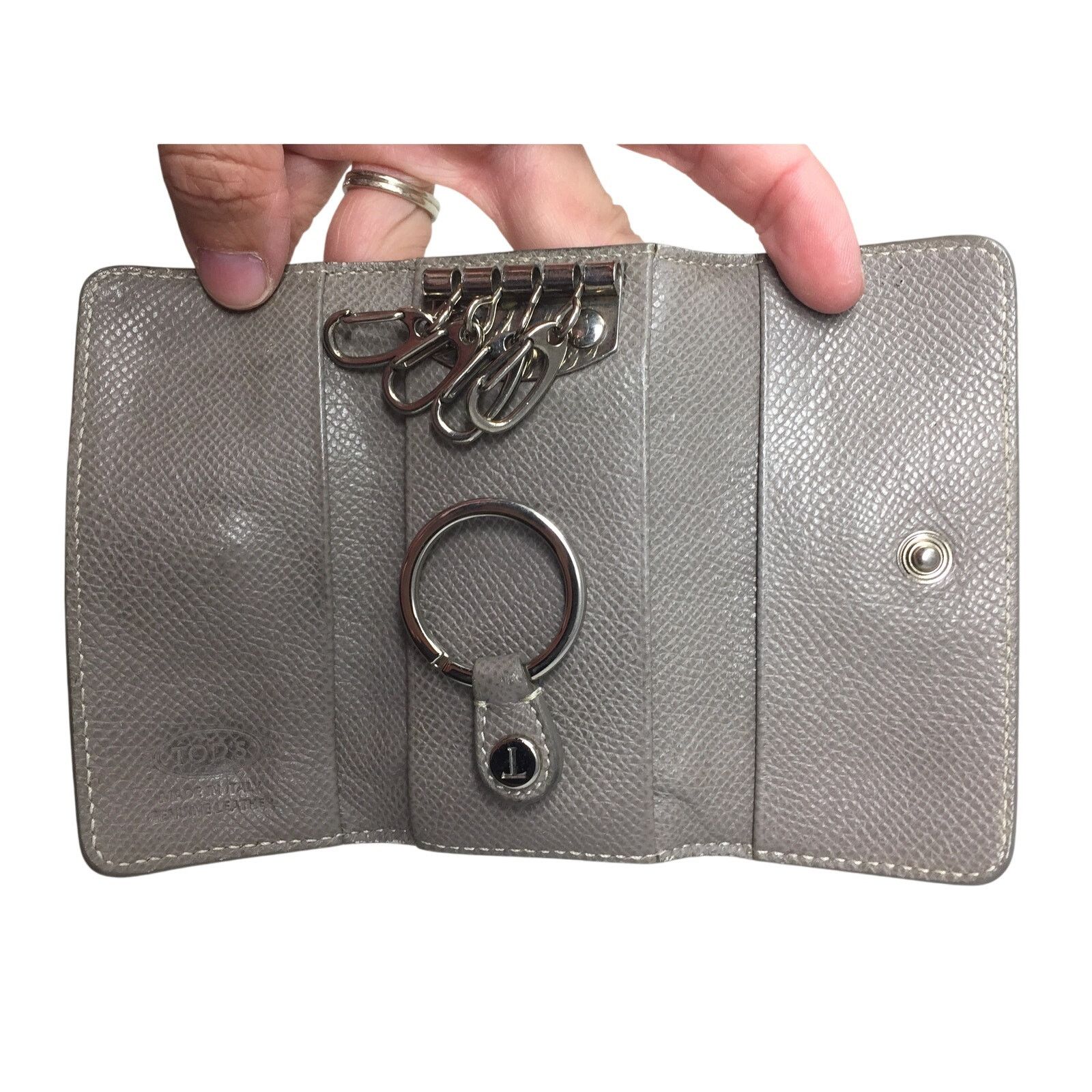 Tod's TOD'S 5 Key Keyholder Wallet - Beige/Gray Pebbled Leather Size ONE SIZE - 4 Thumbnail