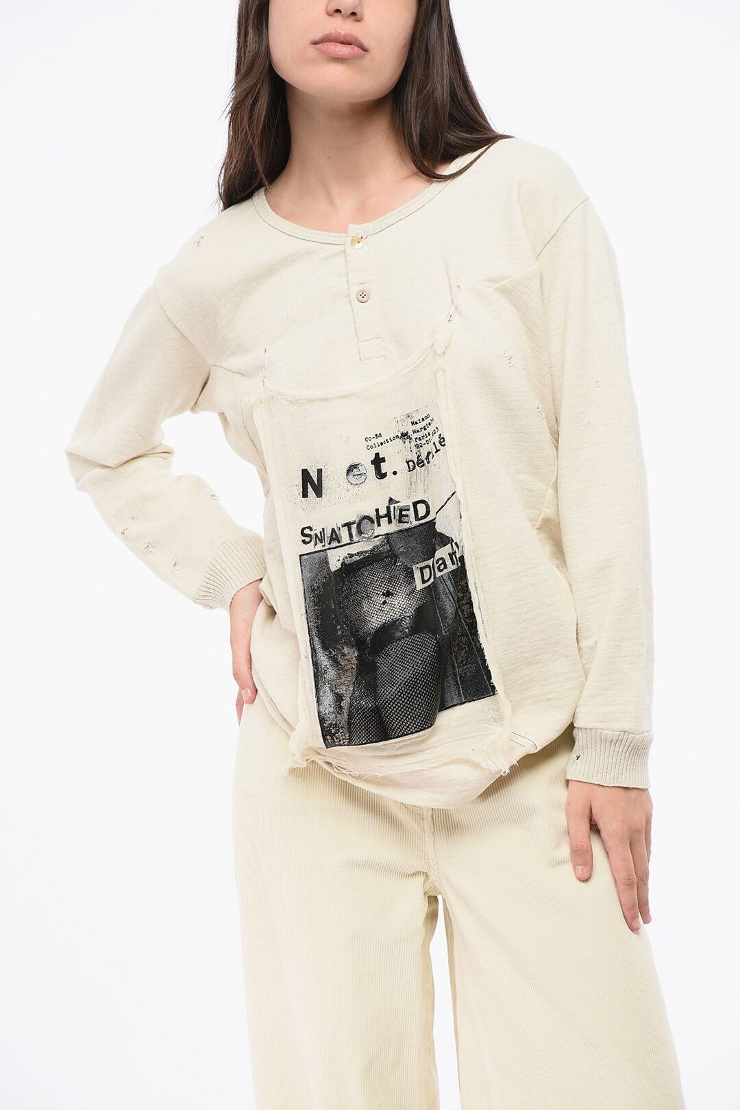 Maison Margiela og1mm0825 Buttons Crewneck Sweatshirt in Beige Size S / US 4 / IT 40 - 1 Thumbnail